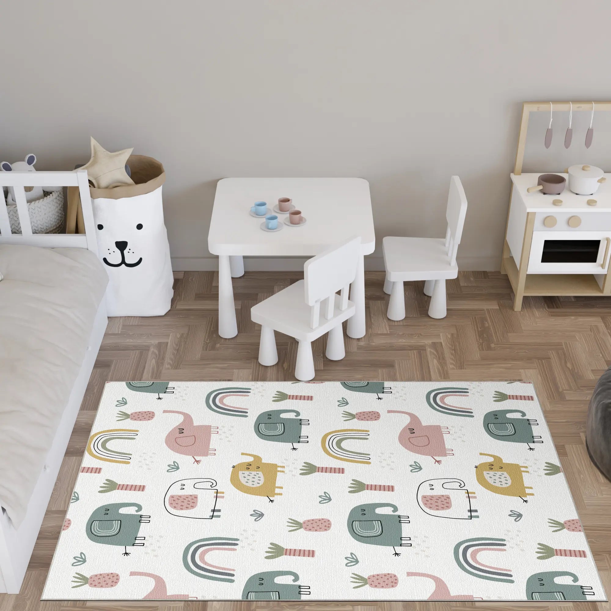 Tappeto per Cameretta Elefante Boho Lavabile