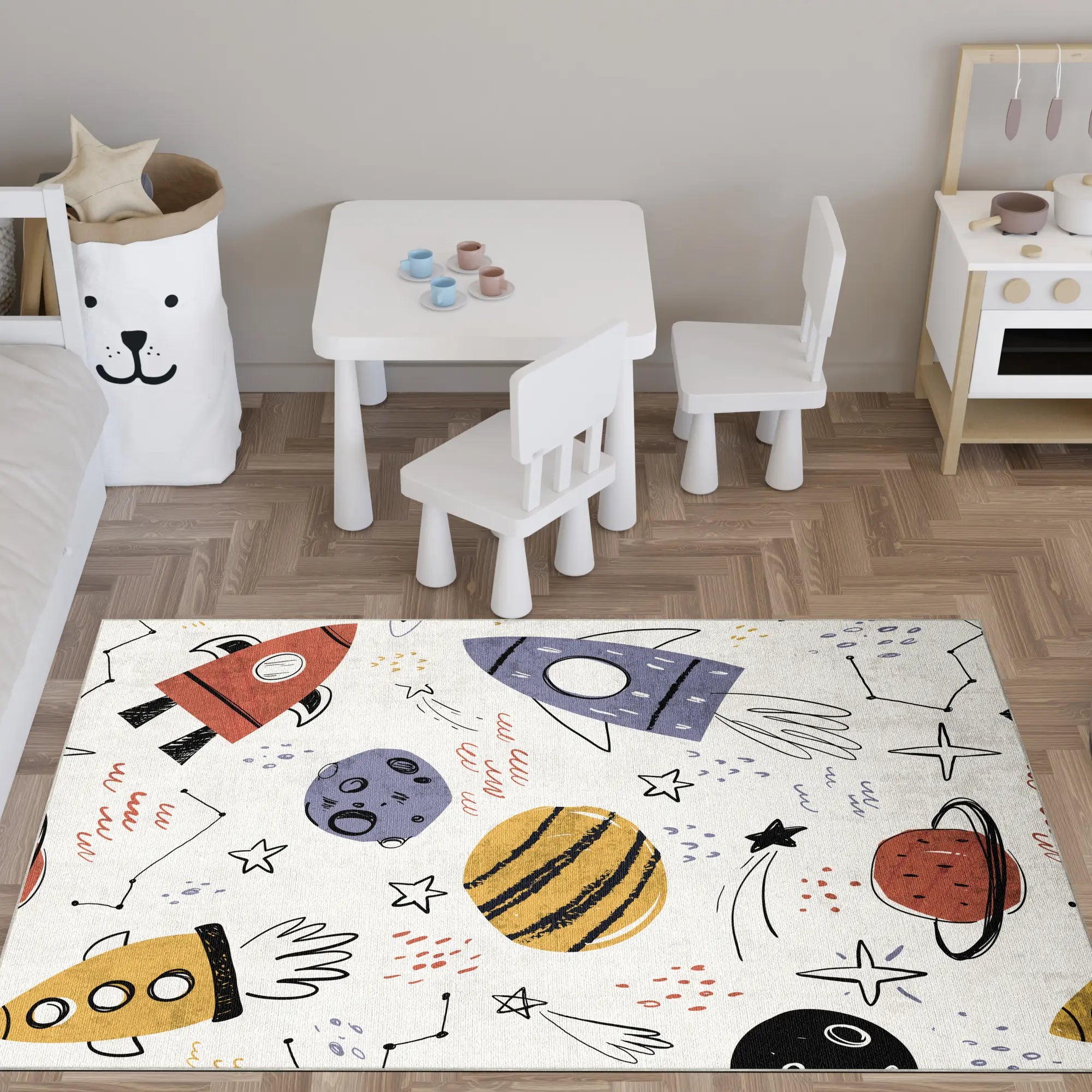 Tappeto per Bambini Razzo Spaziale Schizzato