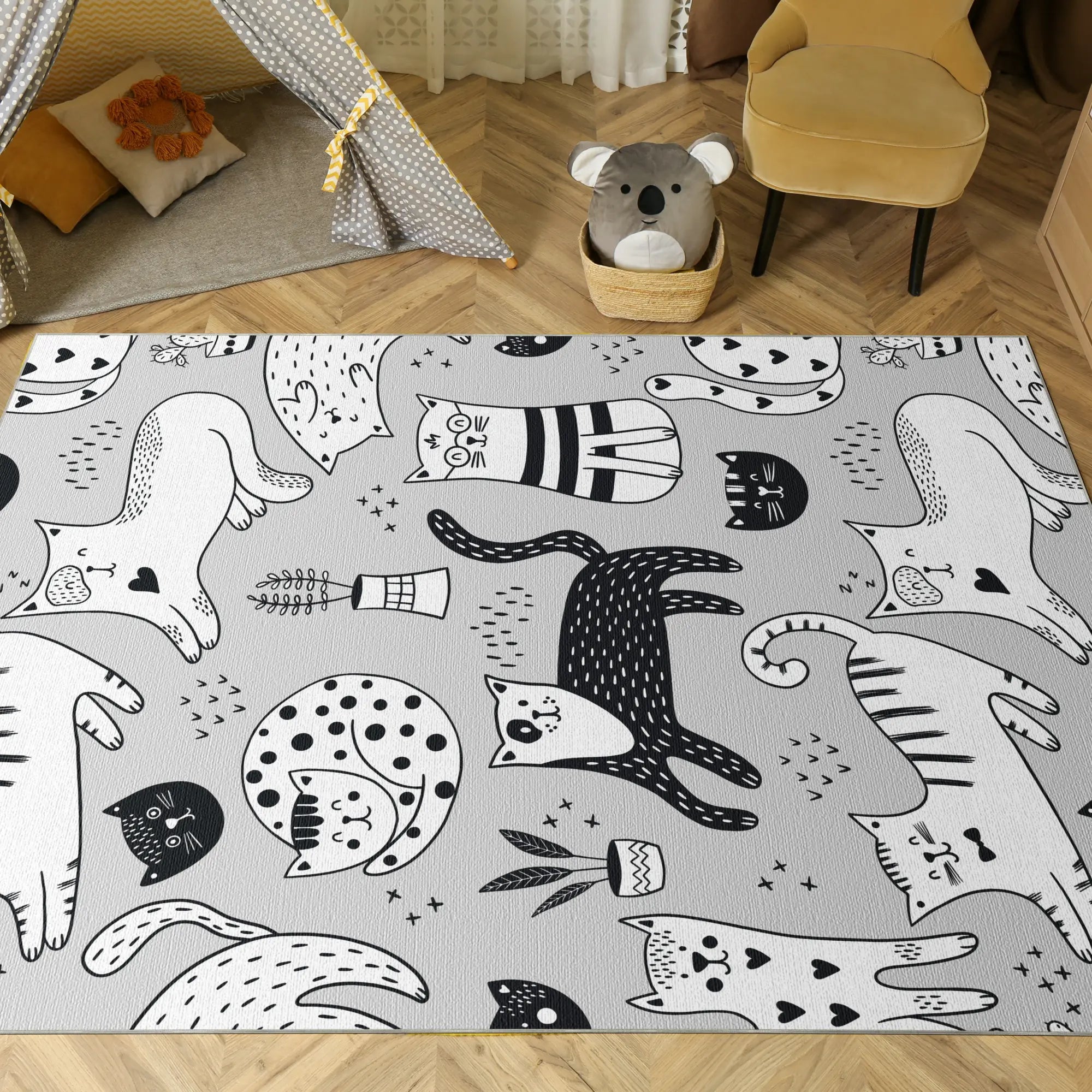 Tappeto da Gioco Gatto Schizzato Lavabile
