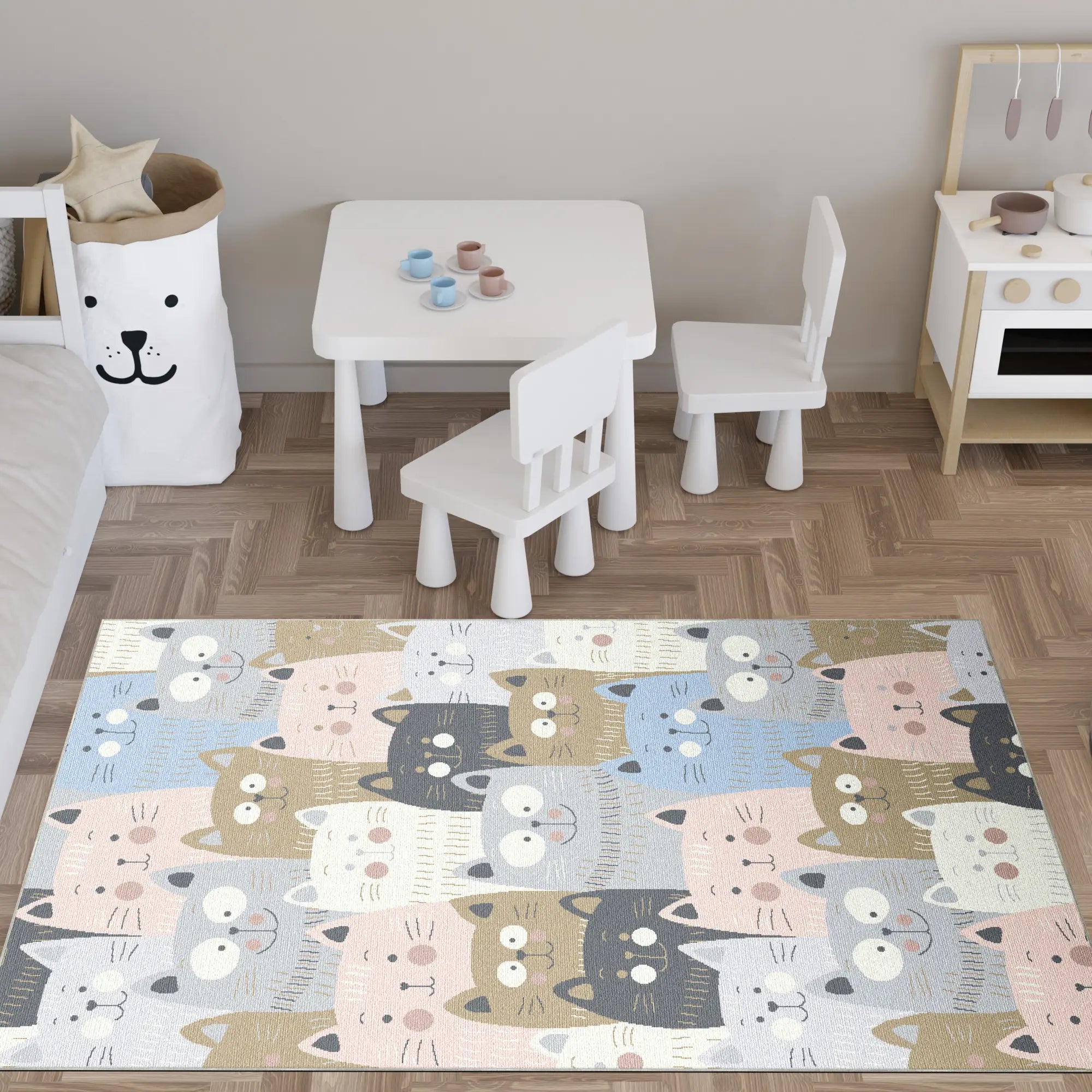 Tappeto Lavabile Pastello con Gatto per Bambini
