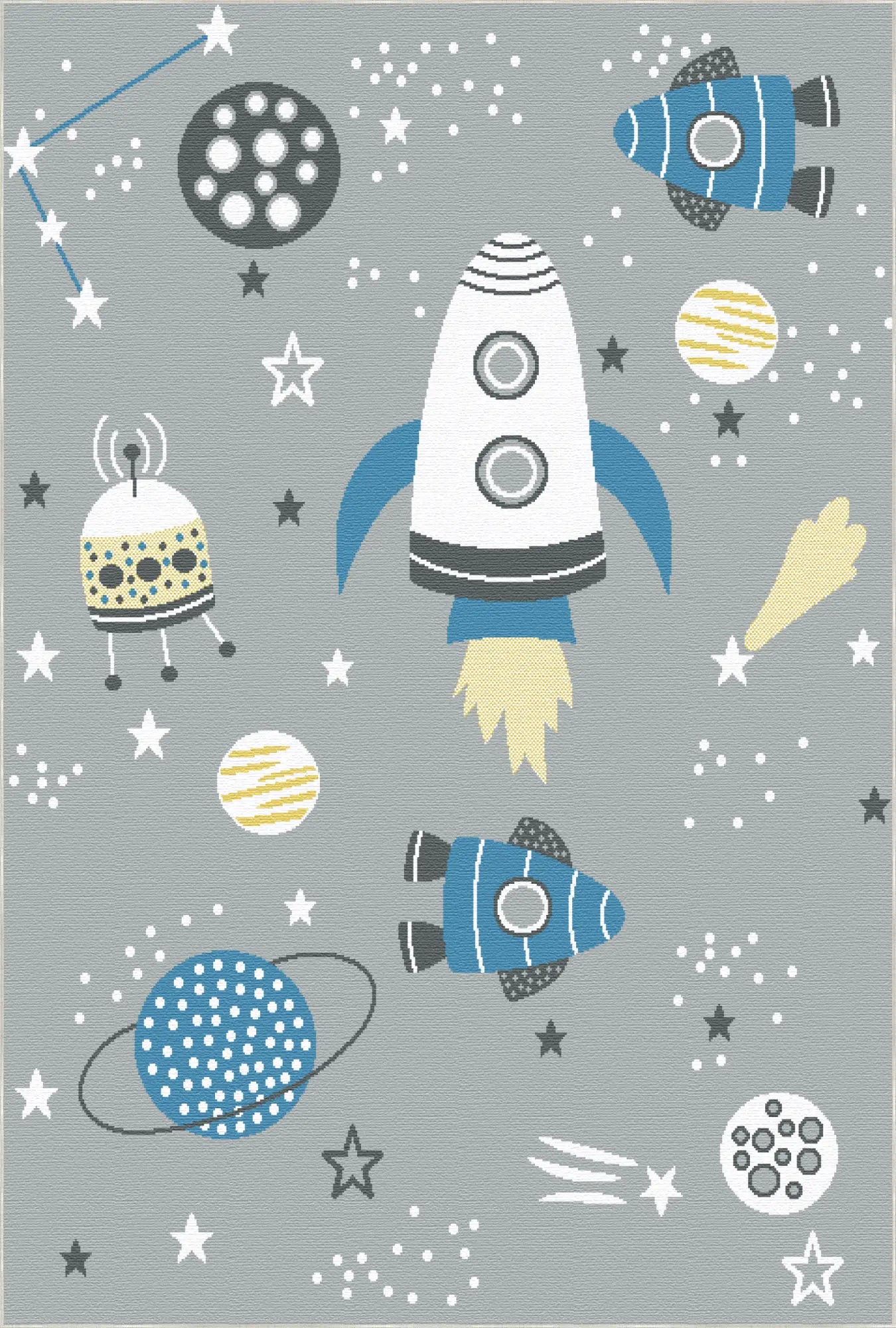 Tappeto Lavabile Grigio Spaziale per Bambini