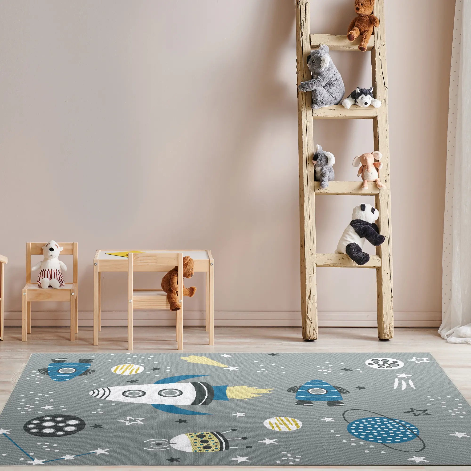 Tappeto Lavabile Grigio Spaziale per Bambini
