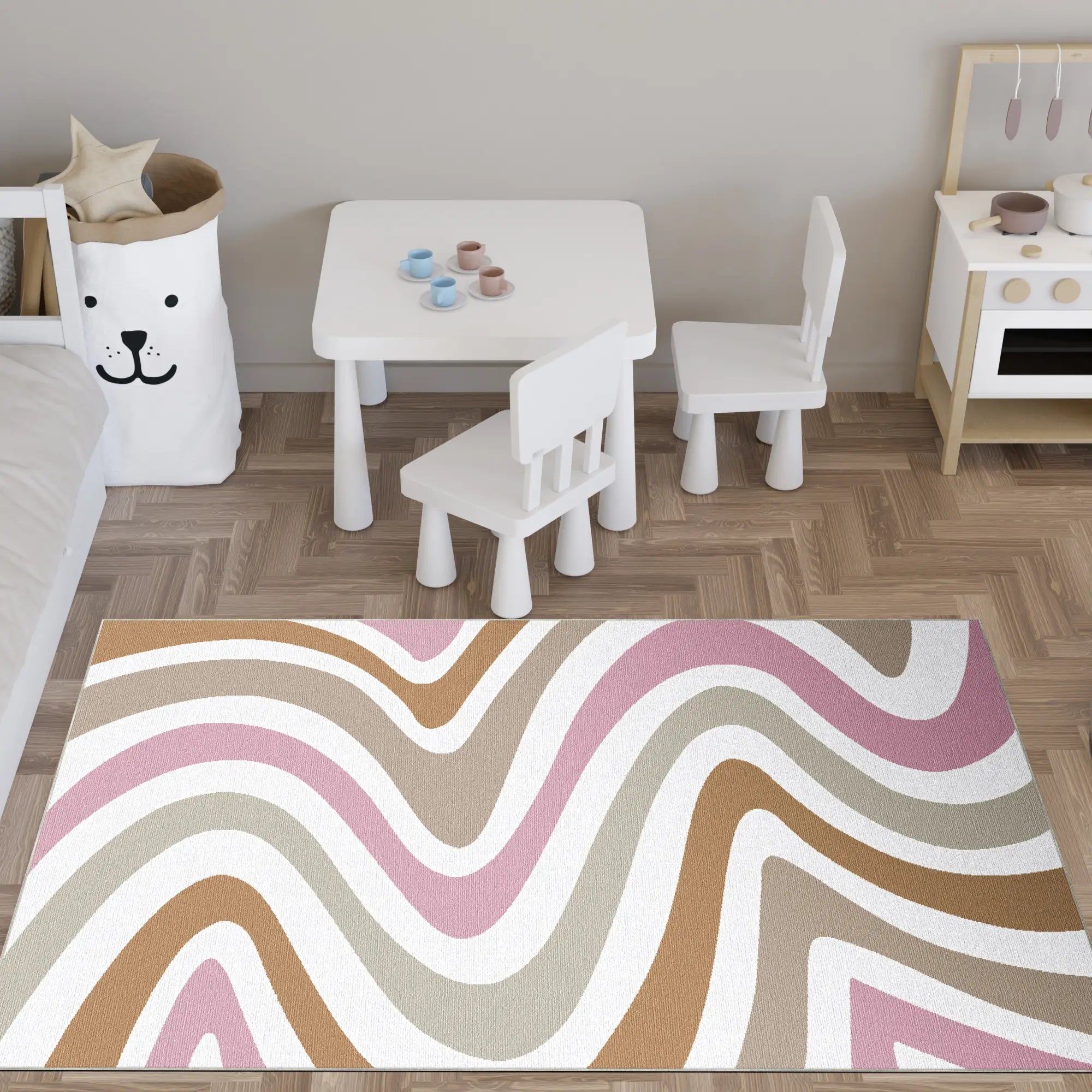 Tappeto Lavabile Boho Retrò Ondulato