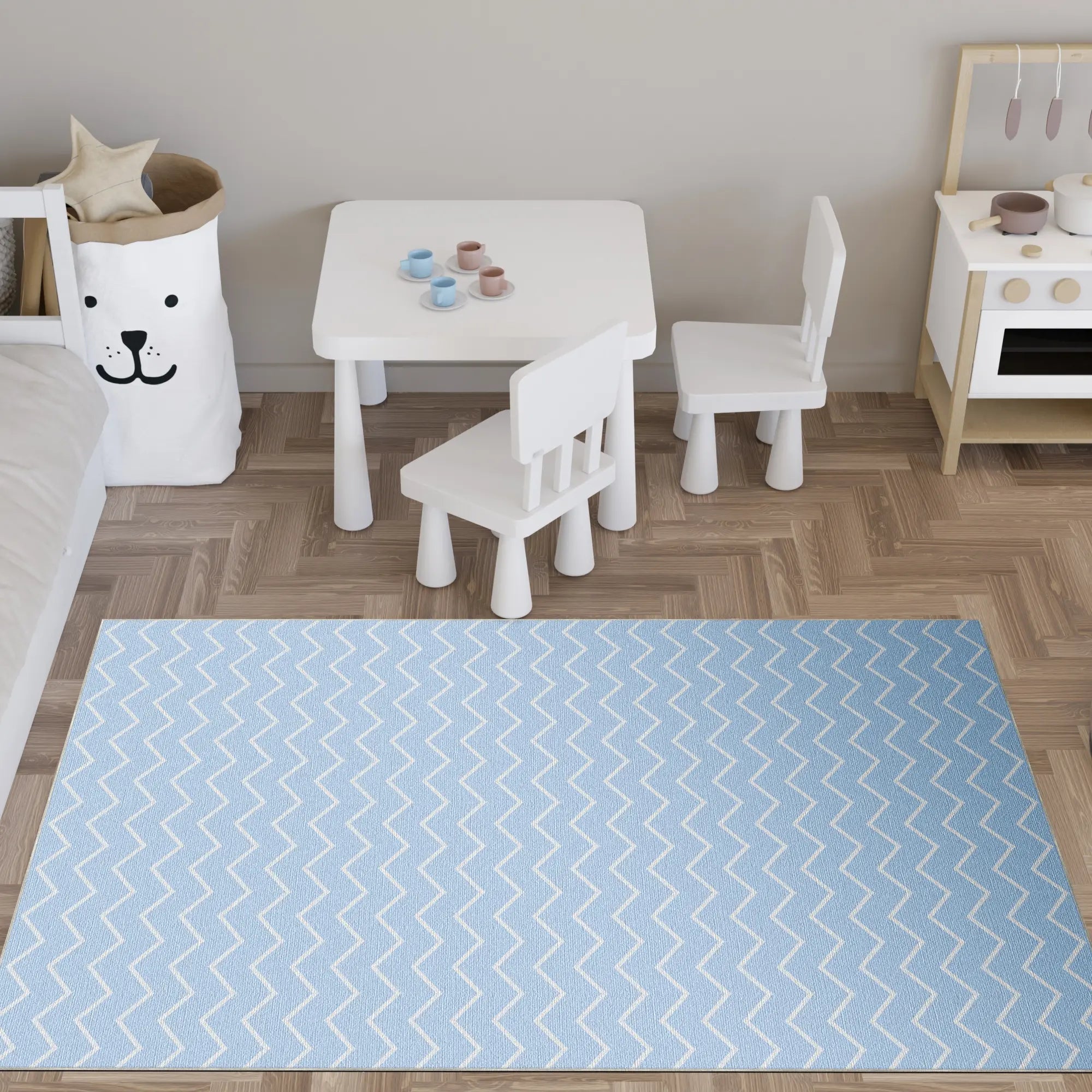 Tappeto Lavabile Chevron Azzurro Chiaro