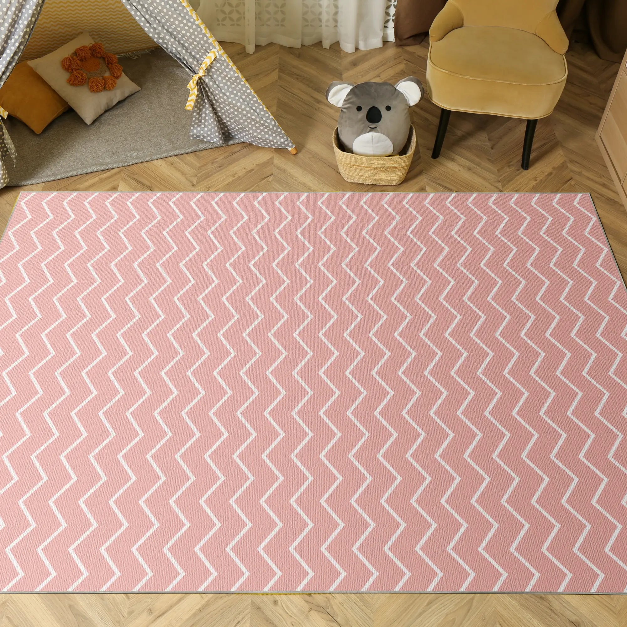 Tappeto Lavabile Chevron Rosa