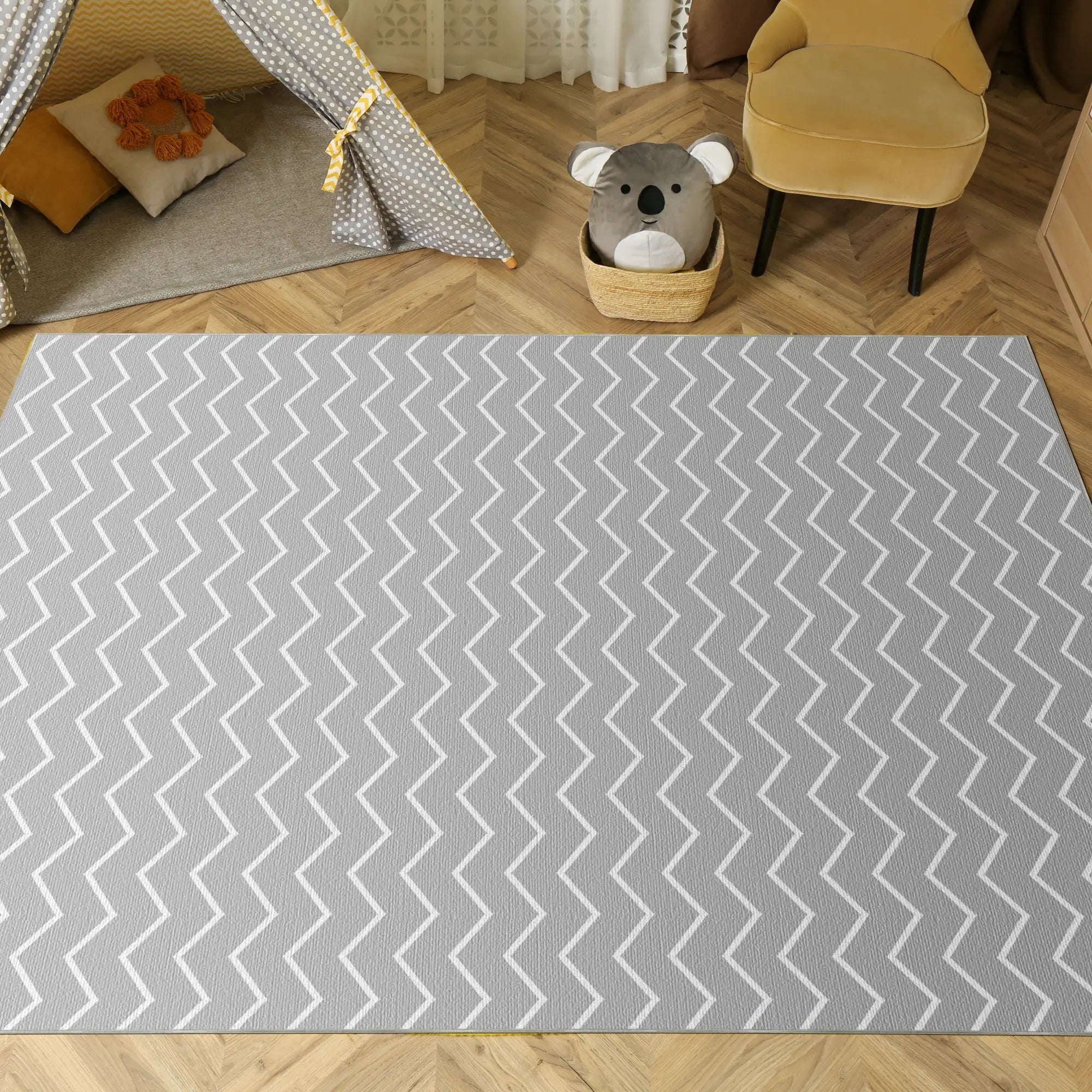 Tappeto Lavabile Chevron Grigio