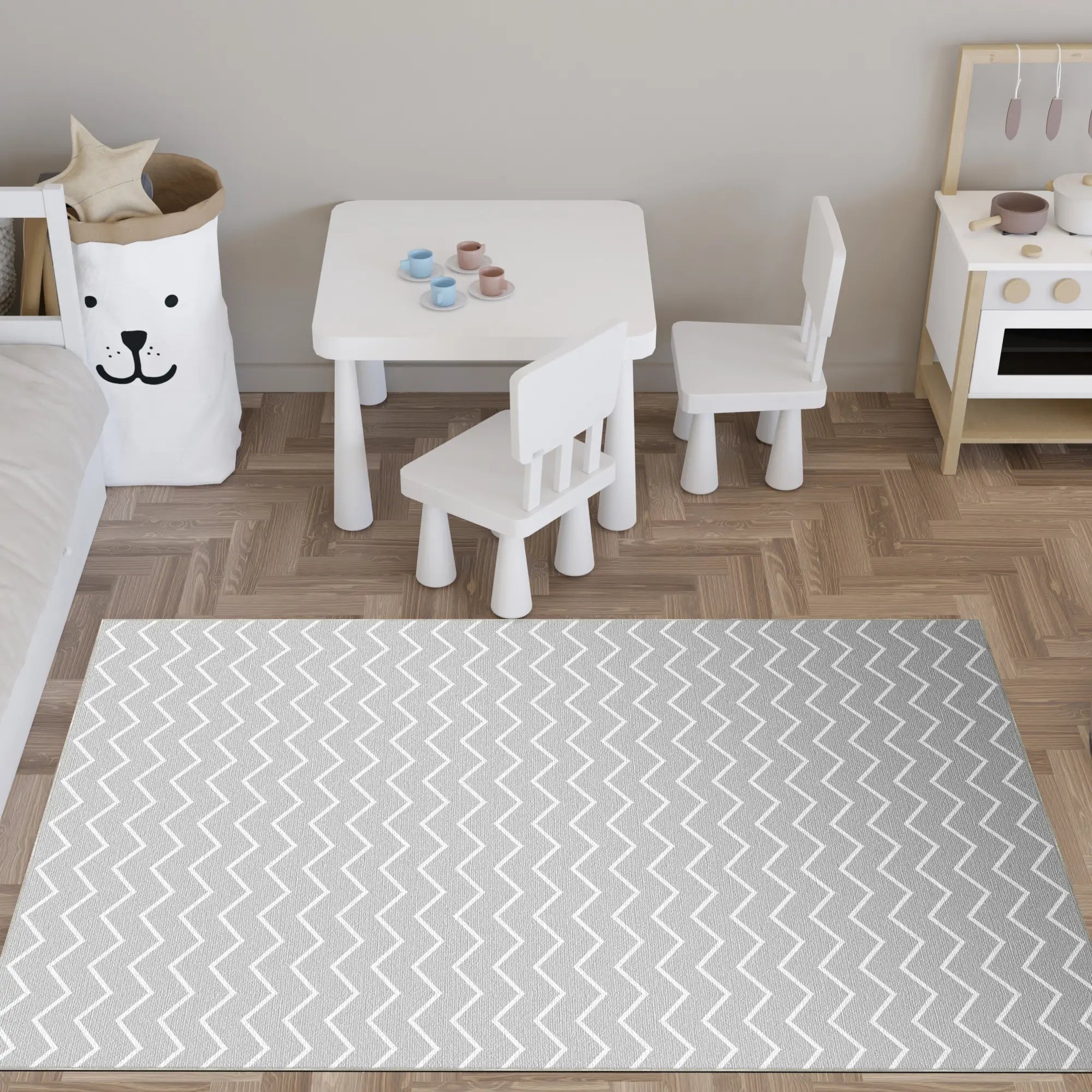 Tappeto Lavabile Chevron Grigio