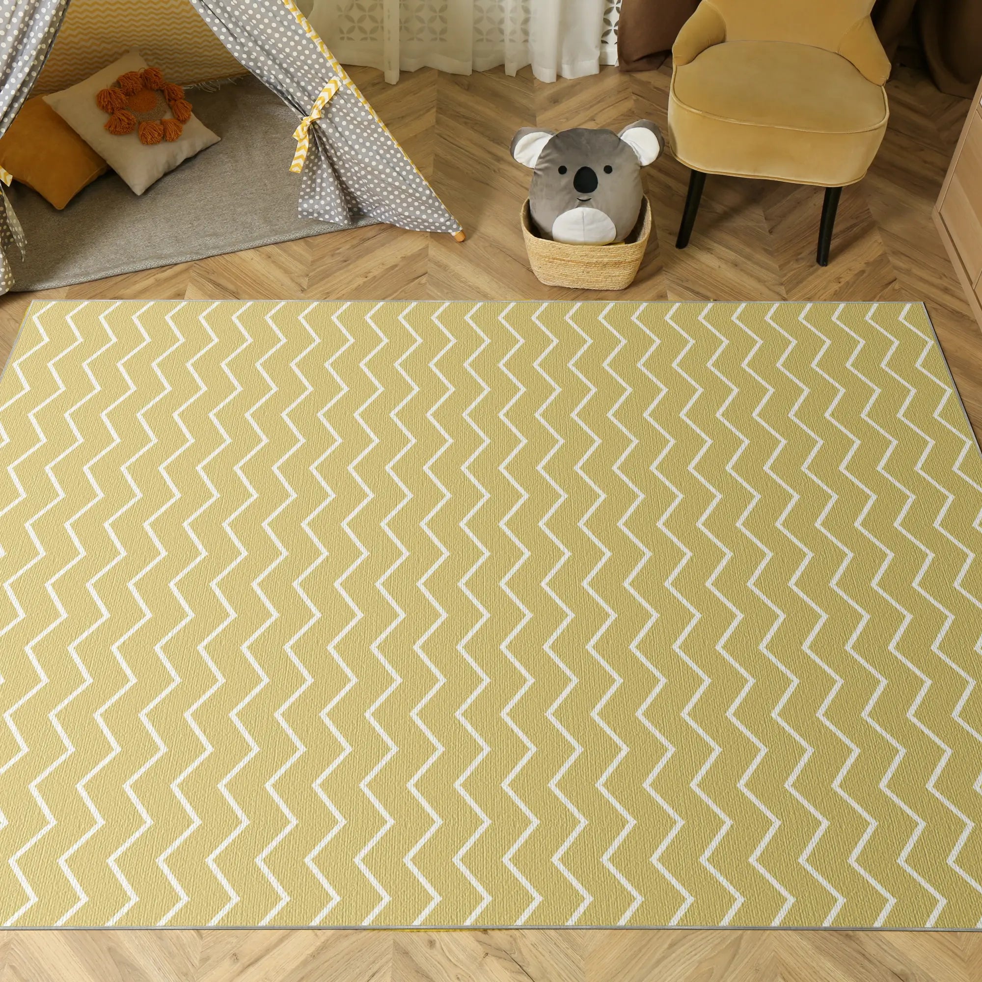 Tappeto Lavabile Chevron Giallo Pallido
