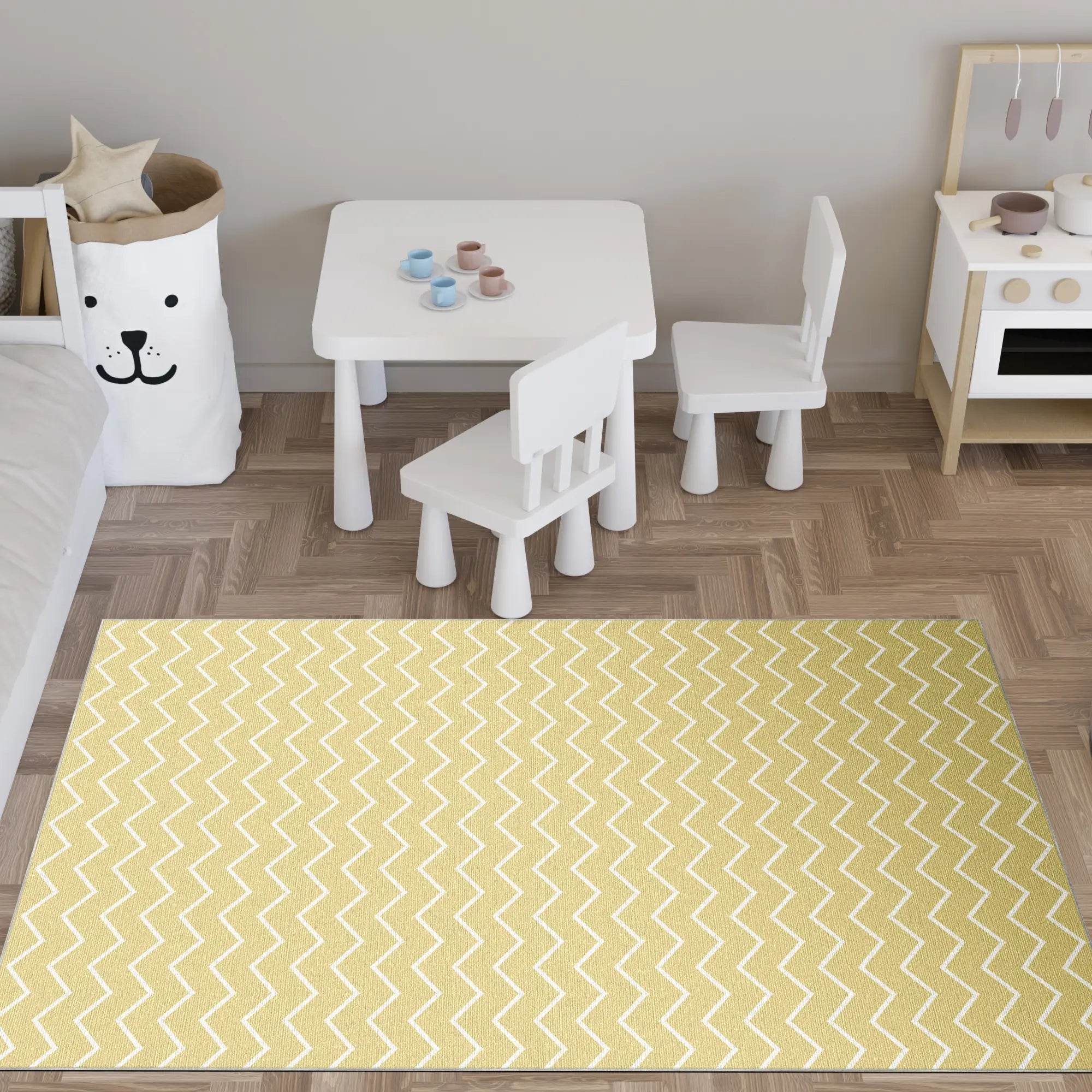 Tappeto Lavabile Chevron Giallo Pallido