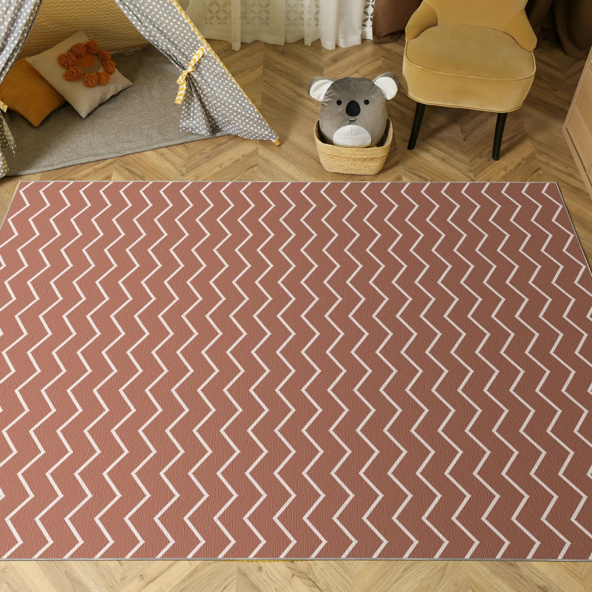 Tappeto Lavabile Chevron Terracotta