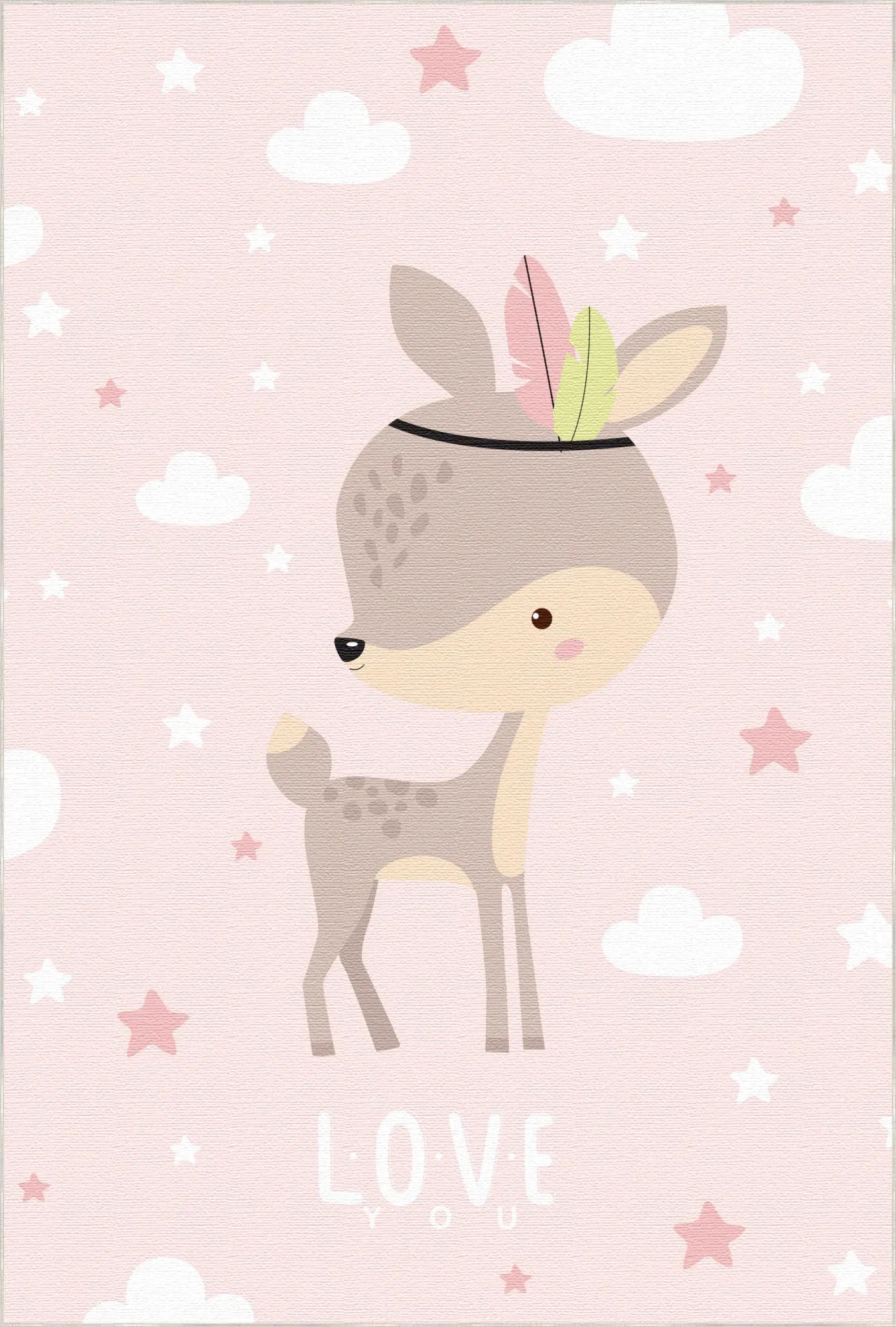 Adorabile Tappeto per Cameretta Cerbiatto Rosa