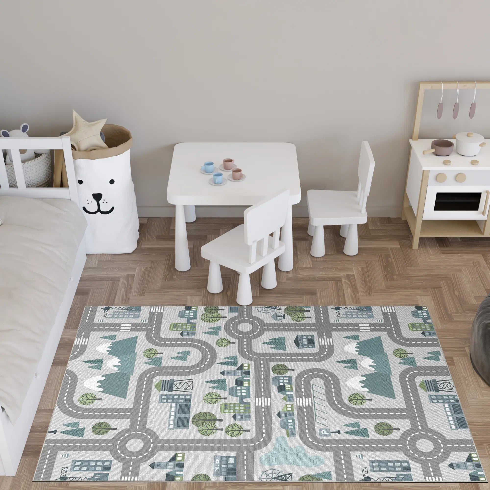 Tappeto Lavabile Bambini Strada Cittadina Blu