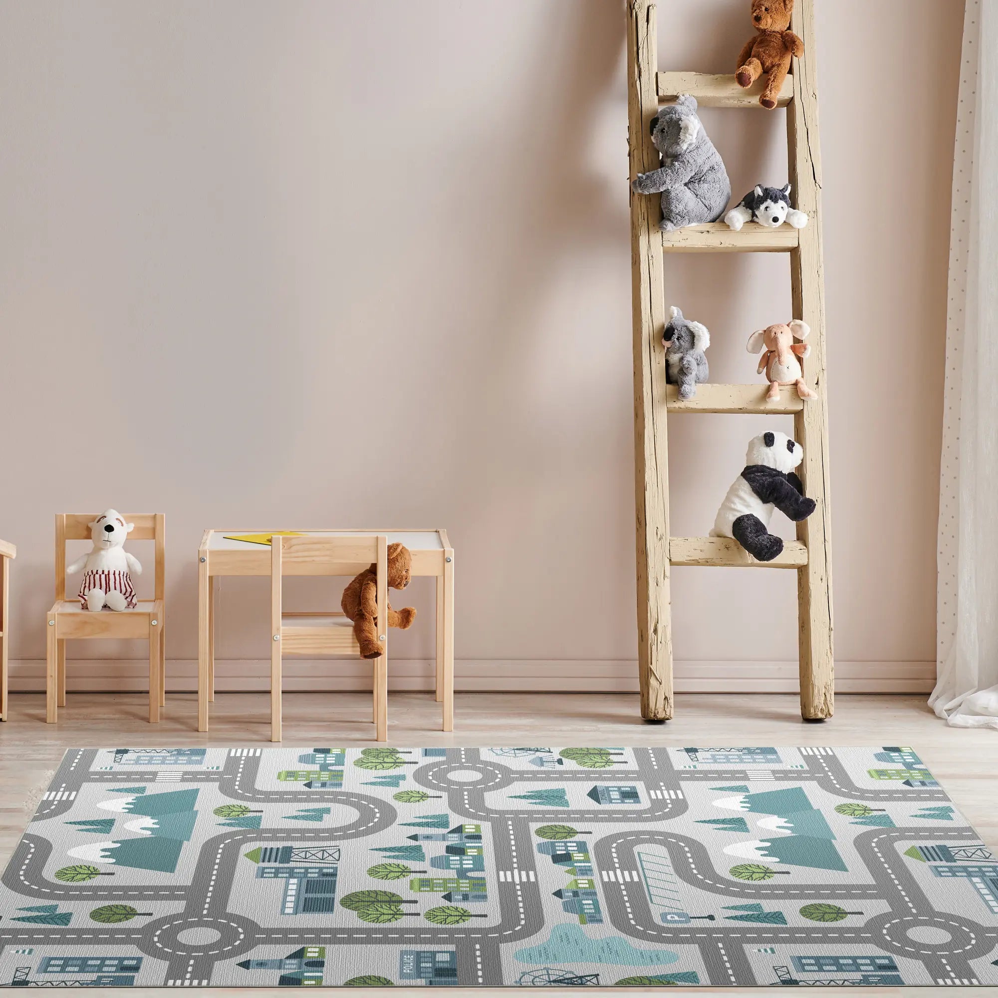 Tappeto Lavabile Bambini Strada Cittadina Blu
