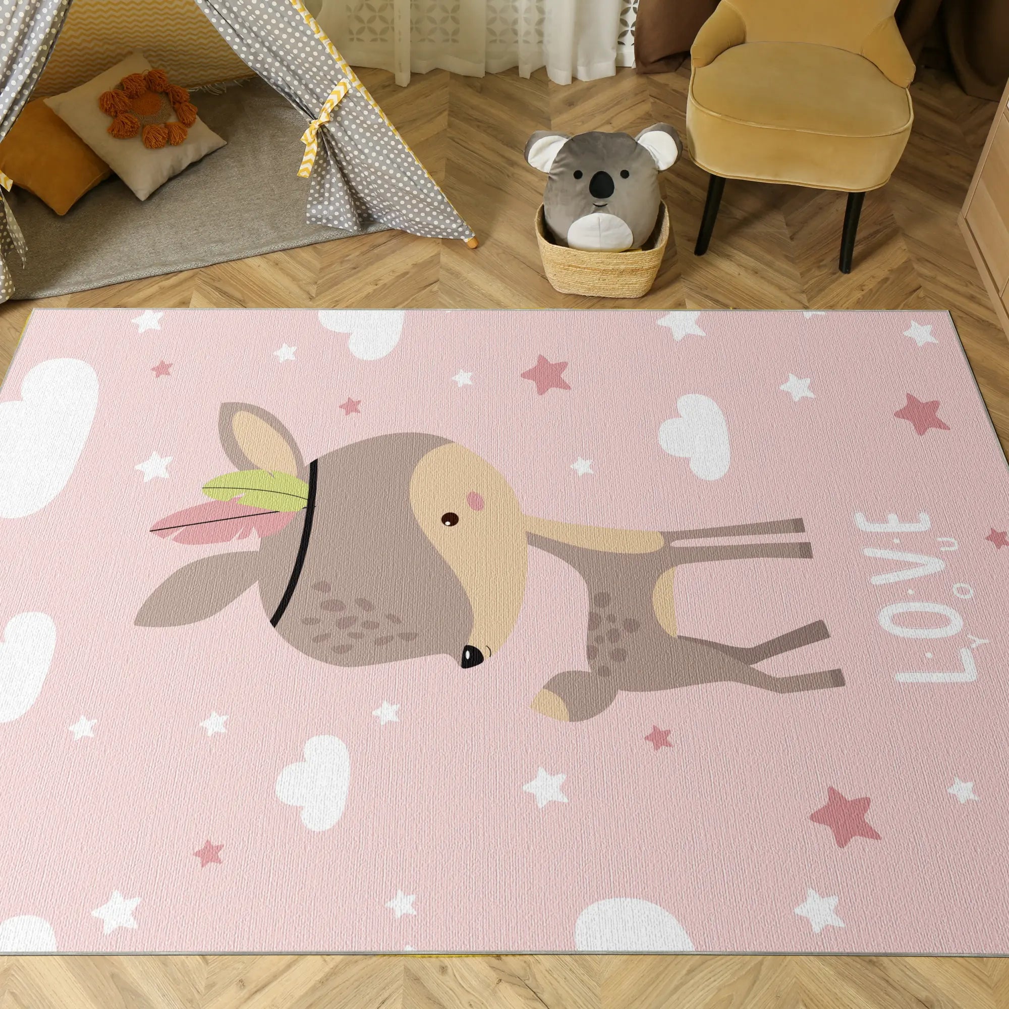 Adorabile Tappeto per Cameretta Cerbiatto Rosa