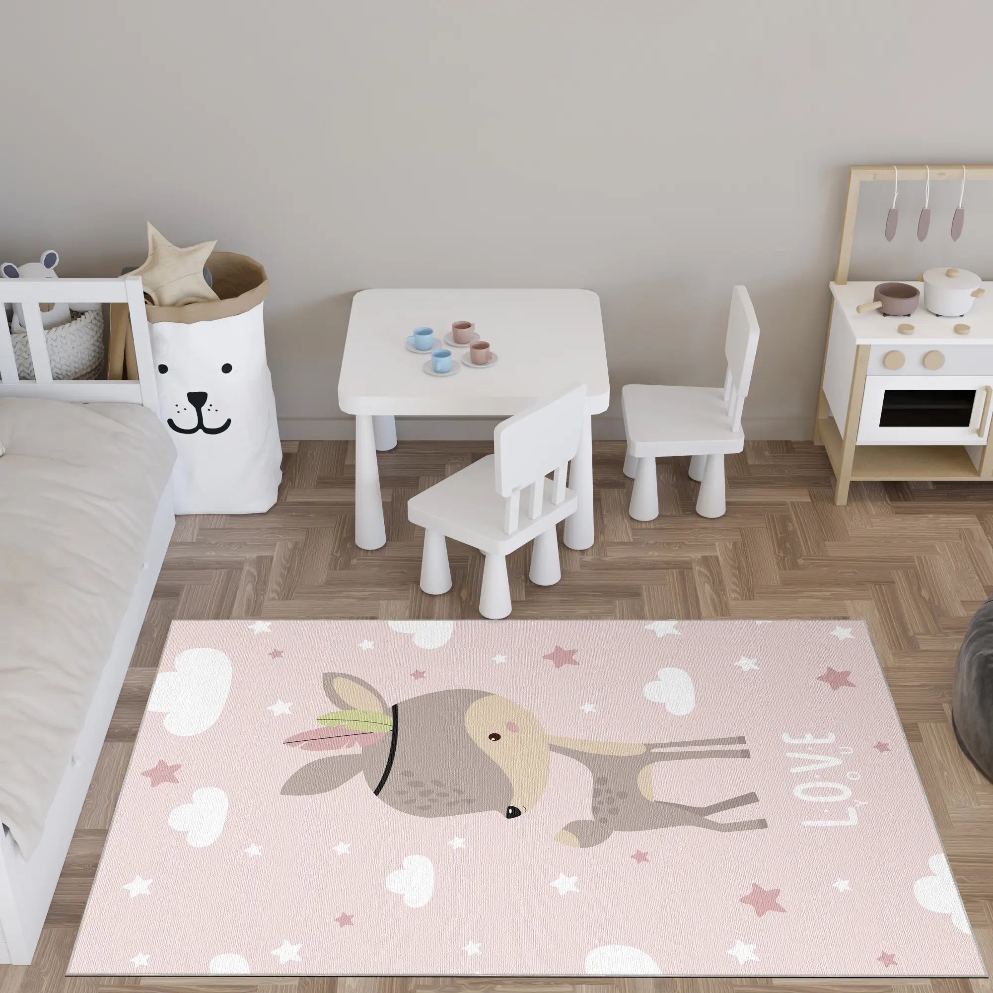 Adorabile Tappeto per Cameretta Cerbiatto Rosa