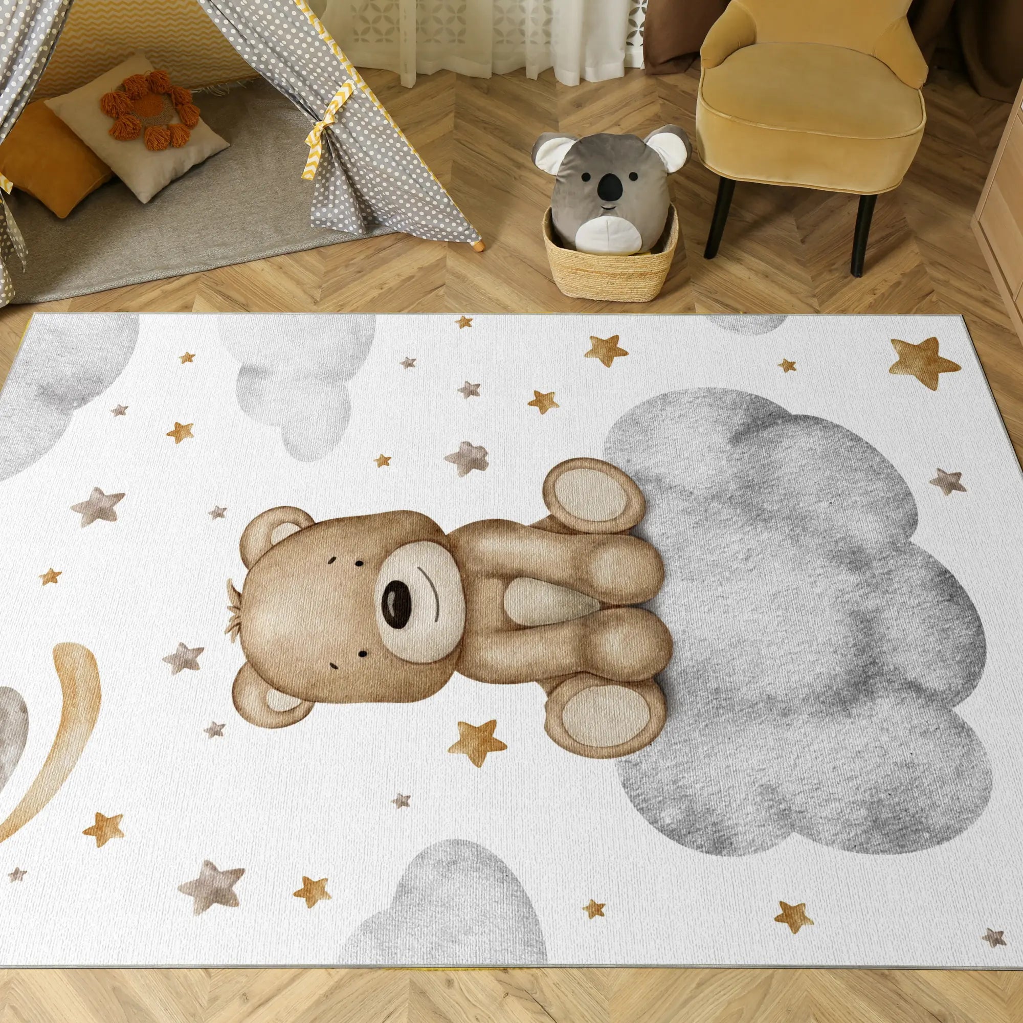 Tappeto Bambini Orso Marrone Dolce sulla Nuvola