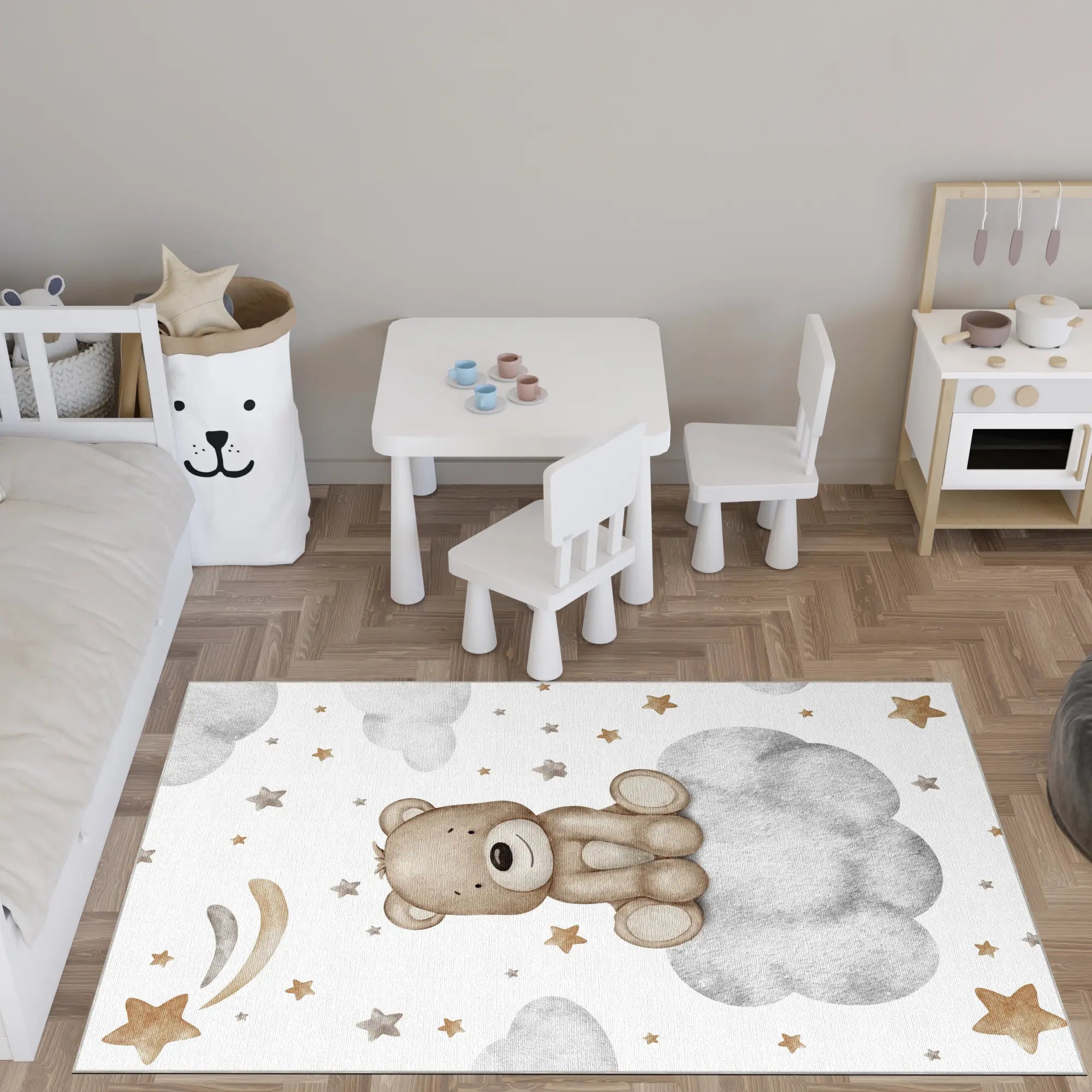 Tappeto Bambini Orso Marrone Dolce sulla Nuvola