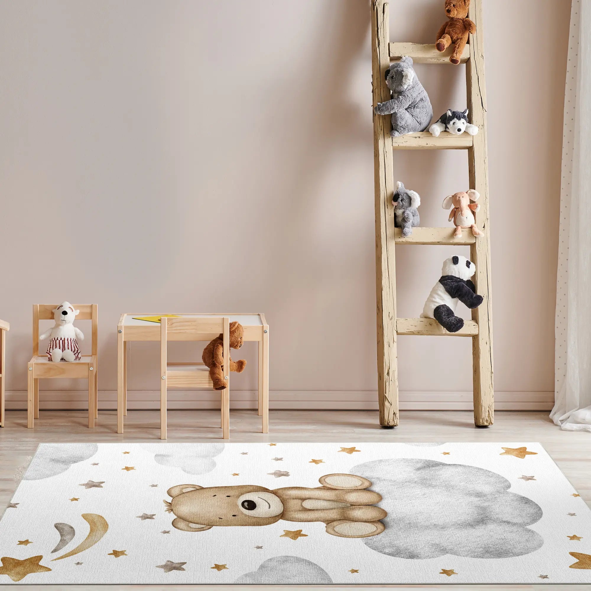 Tappeto Bambini Orso Marrone Dolce sulla Nuvola