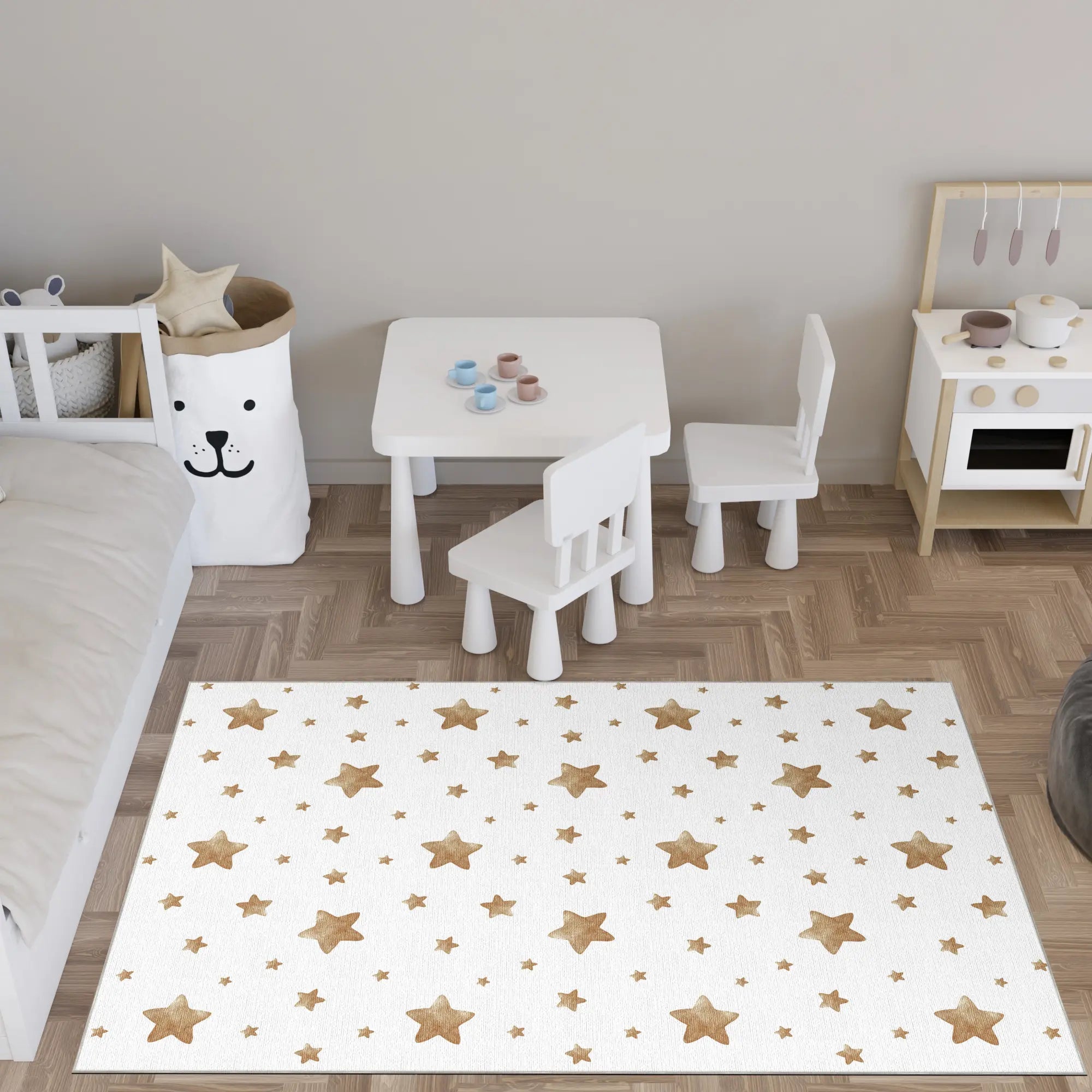 Tappeto Bambini Stelle Acquerello Dorate