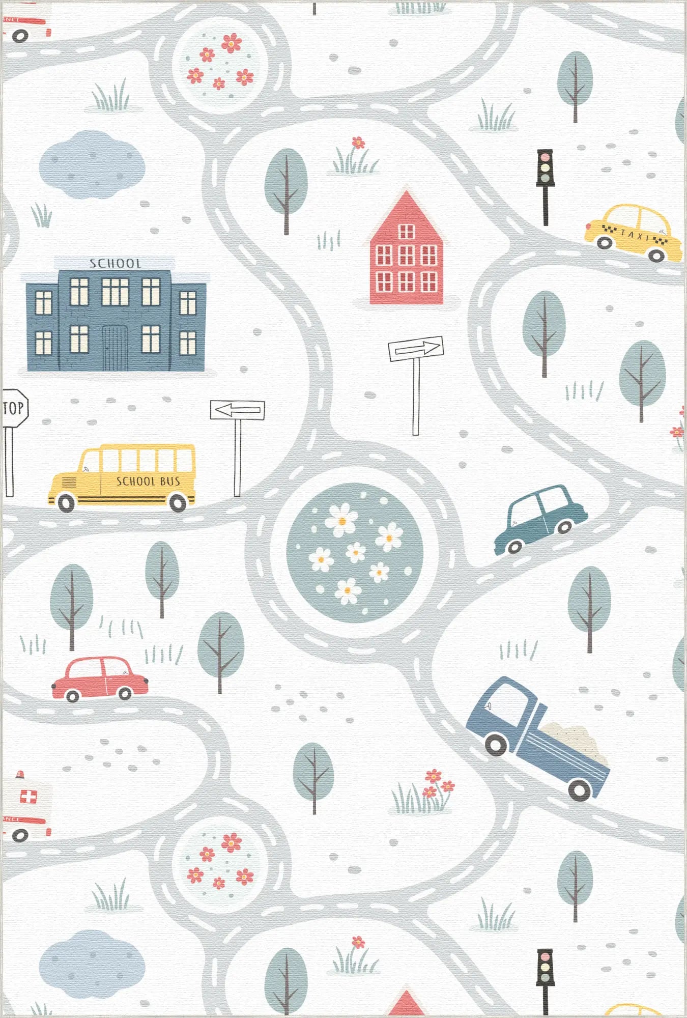 Tappeto Bambini Traffico Stradale Cittadino Bianco