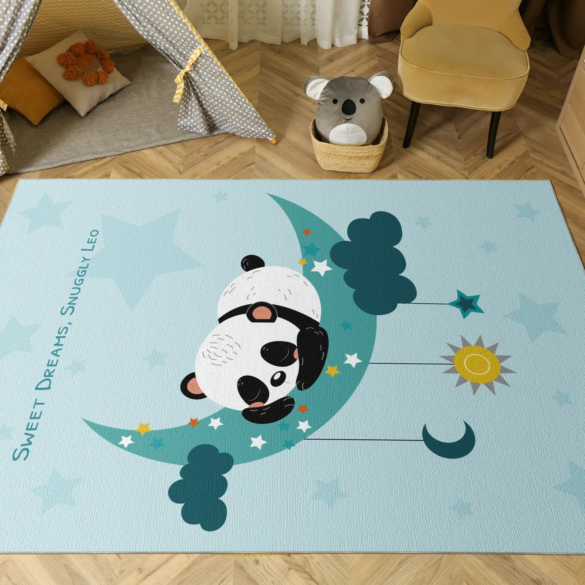 Tappeto Personalizzabile | Panda che Riposa sotto le Stelle