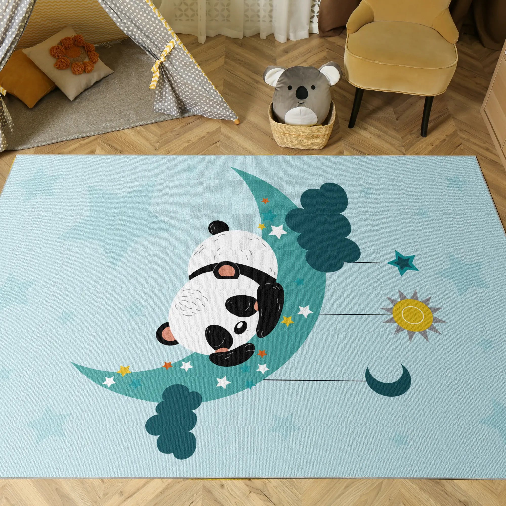 Tappeto Bambini Panda Sognante che Dorme sulla Luna