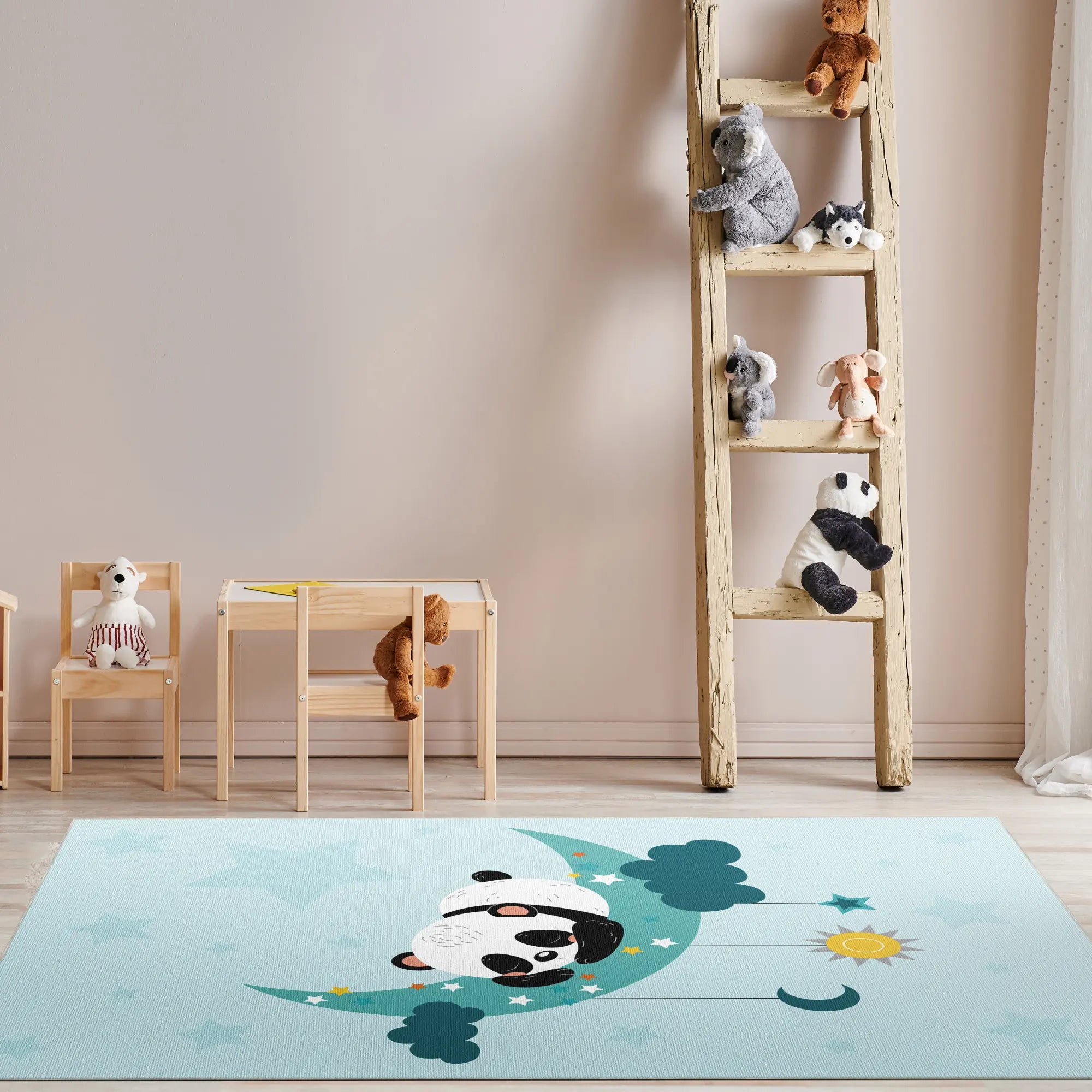 Tappeto Bambini Panda Sognante che Dorme sulla Luna