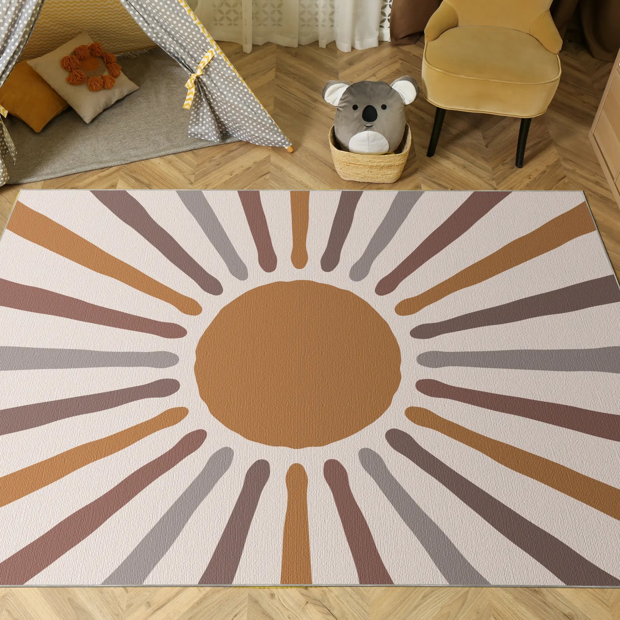 Tappeto Bambini Boho Terroso con Raggi di Sole