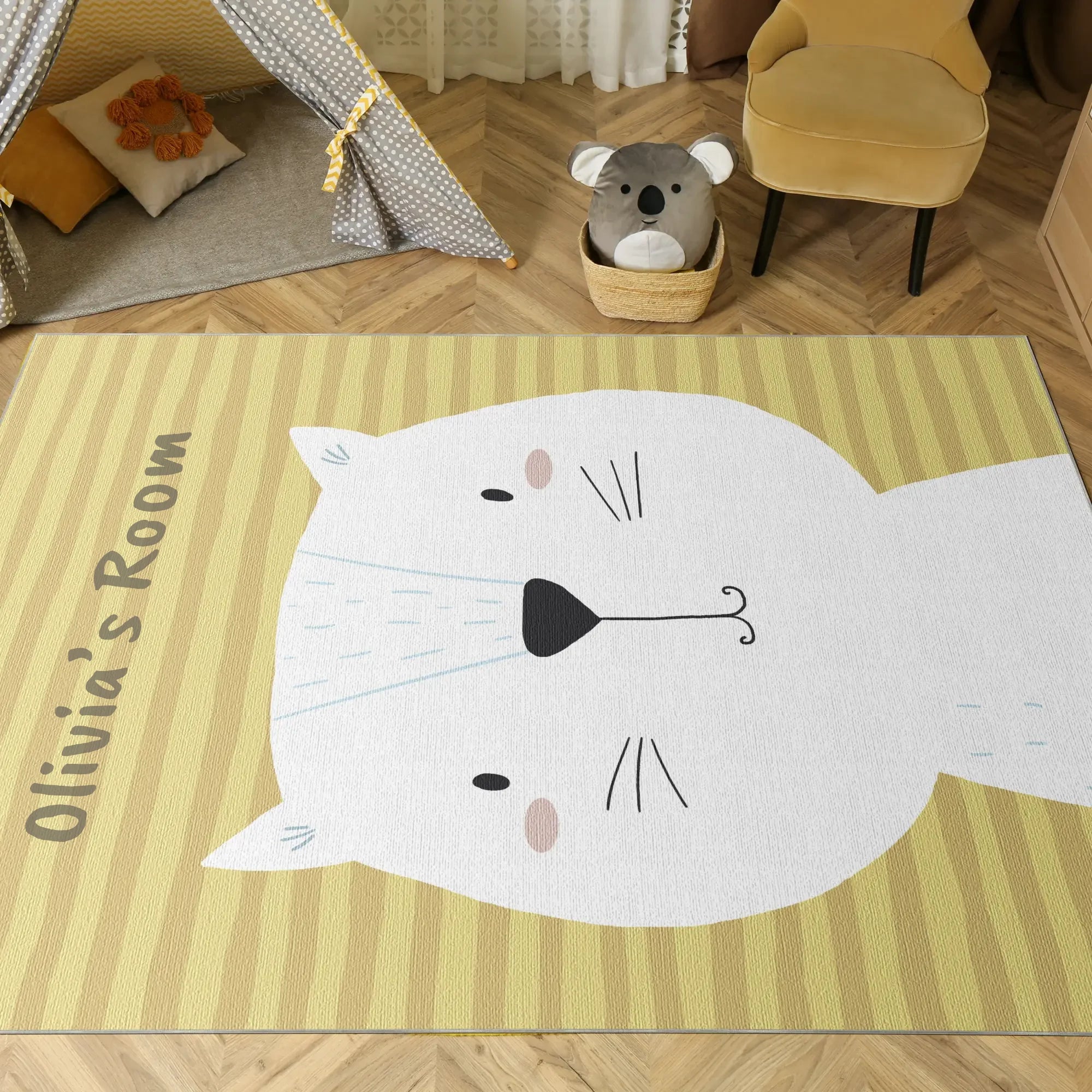 Tappeto per Bambini con Simpatico Gatto Personalizzabile