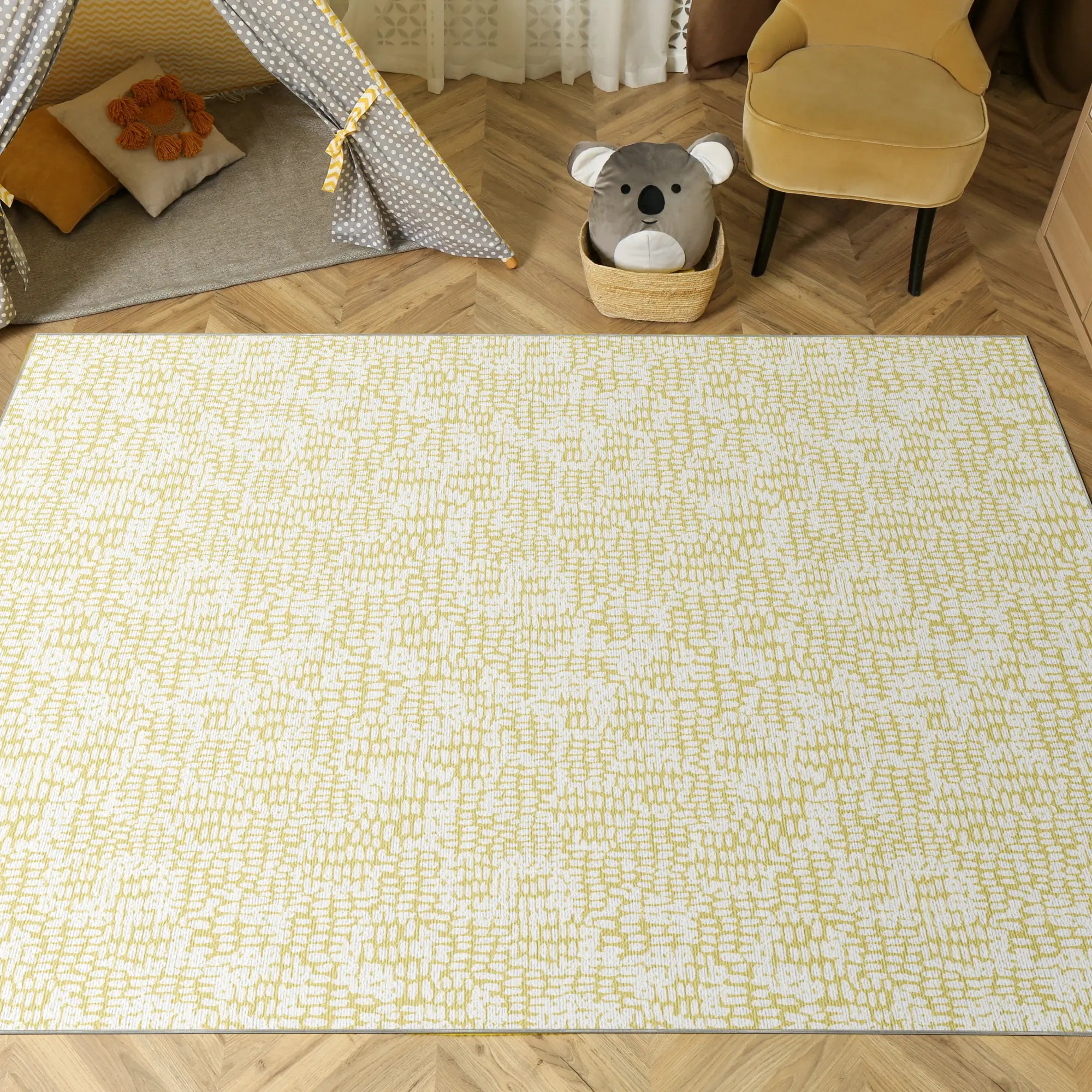 Tappeto Decorativo Giallo Morbido con Texture Astratta
