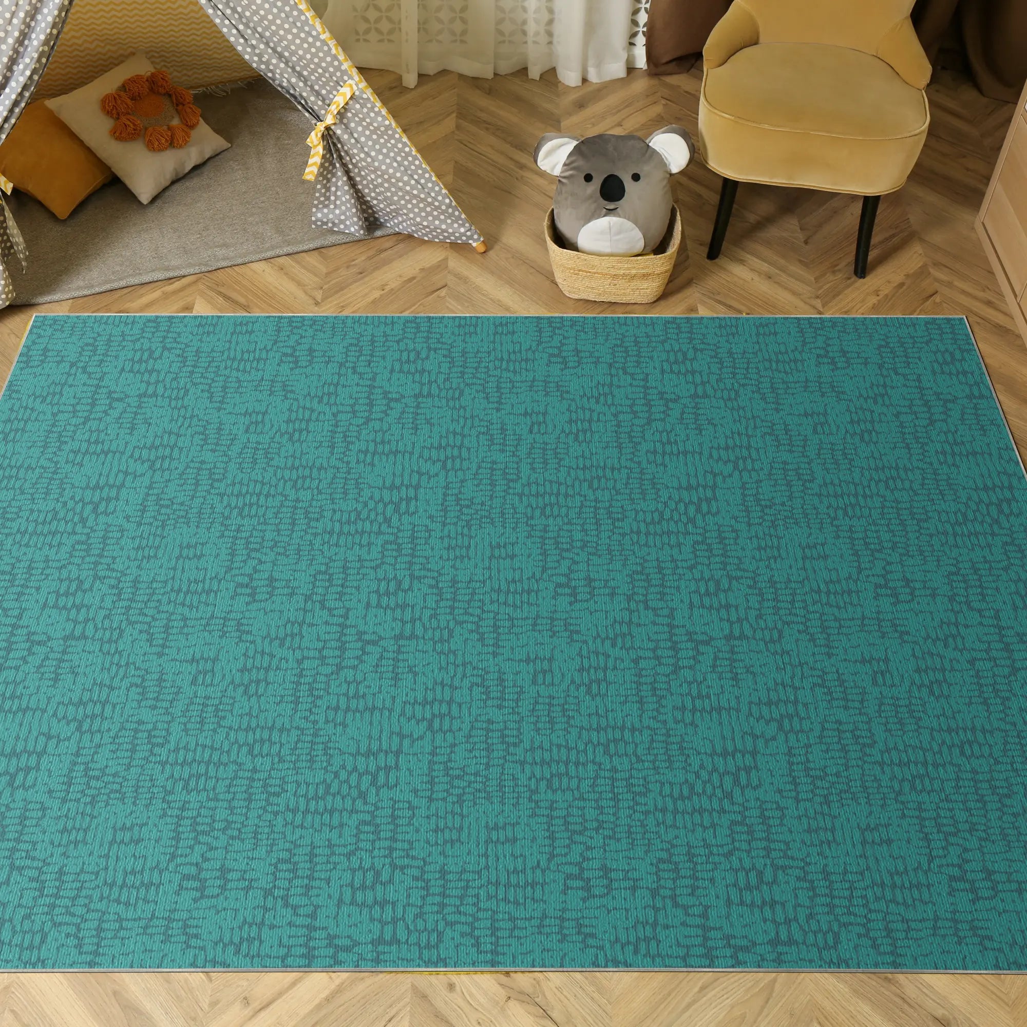 Tappeto Decorativo Turchese Morbido con Texture Astratta