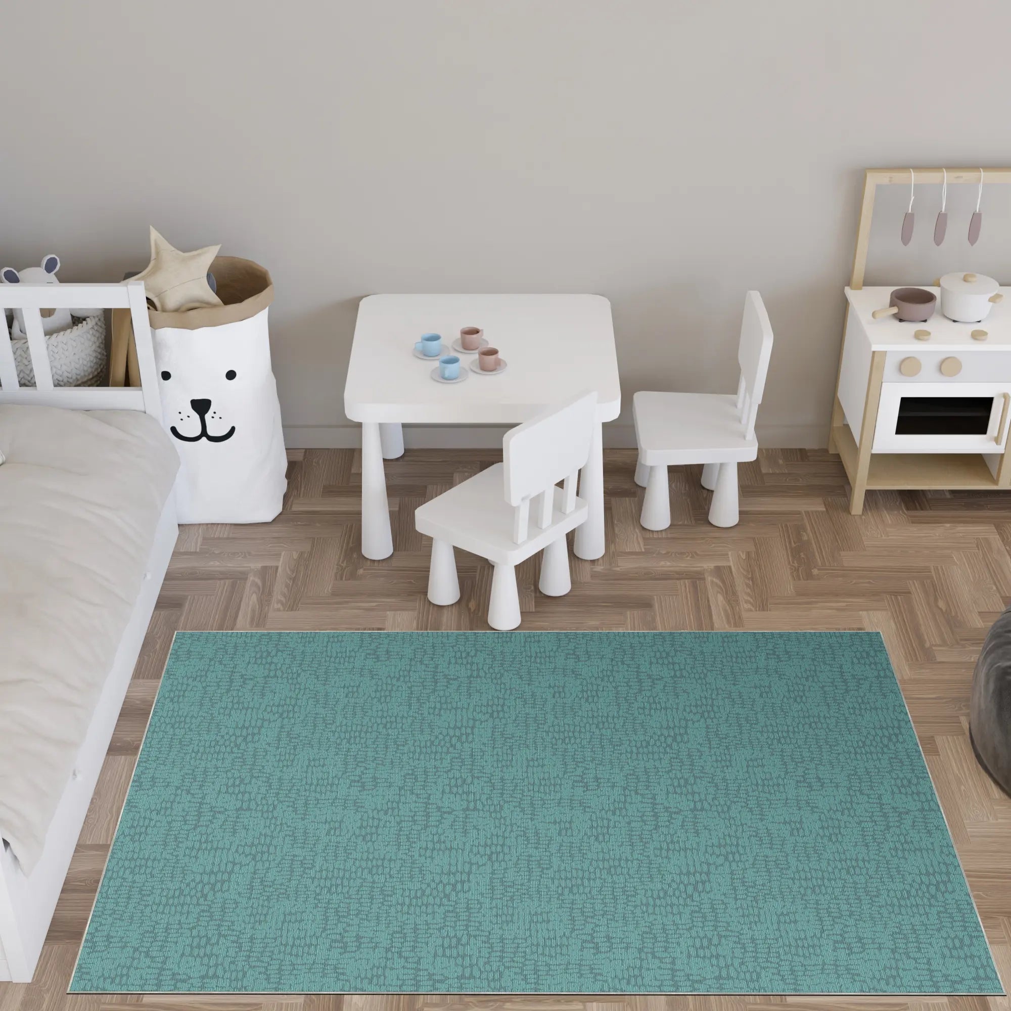 Tappeto Decorativo Turchese Morbido con Texture Astratta
