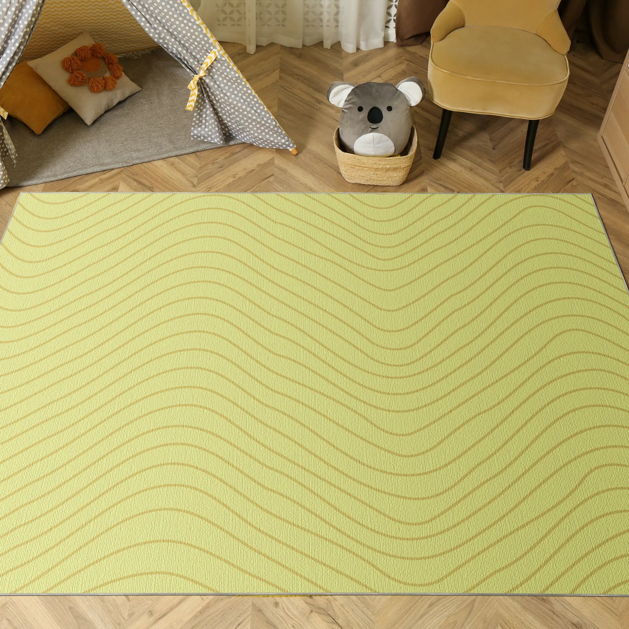 Tappeto Decorativo Giallo Morbido con Movimento Ondulato