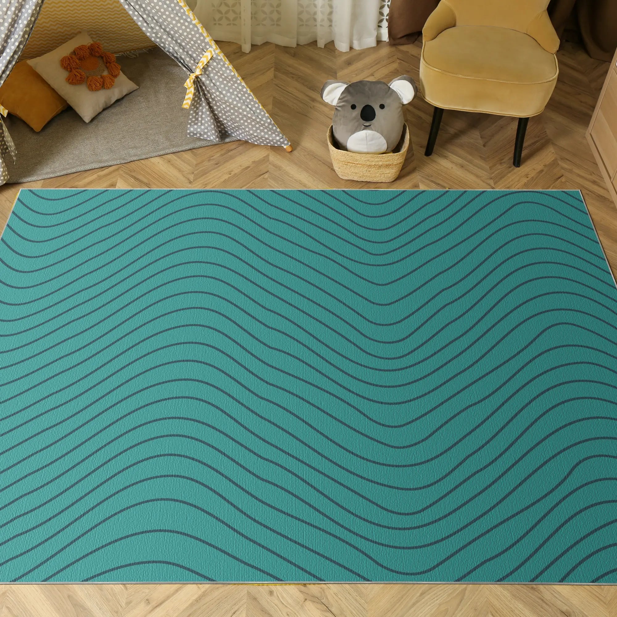 Tappeto Decorativo Turchese Morbido con Movimento Ondulato
