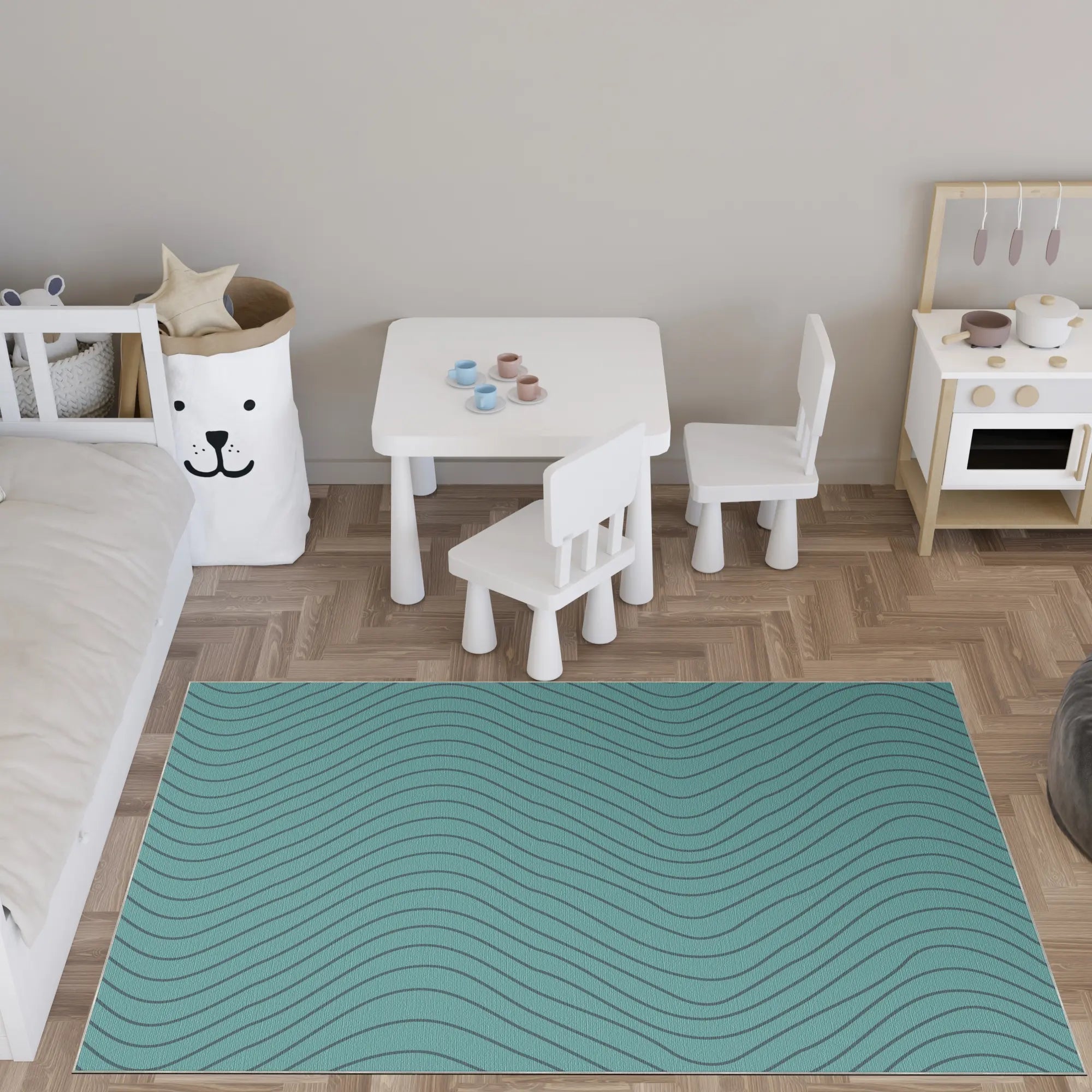 Tappeto Decorativo Turchese Morbido con Movimento Ondulato