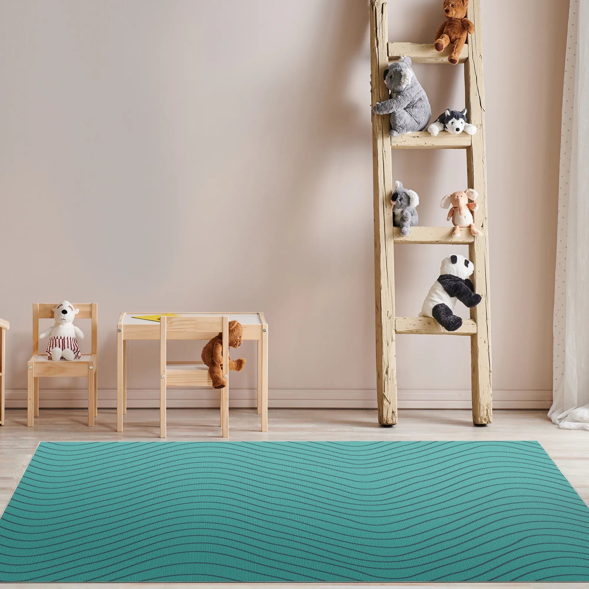 Tappeto Decorativo Turchese Morbido con Movimento Ondulato