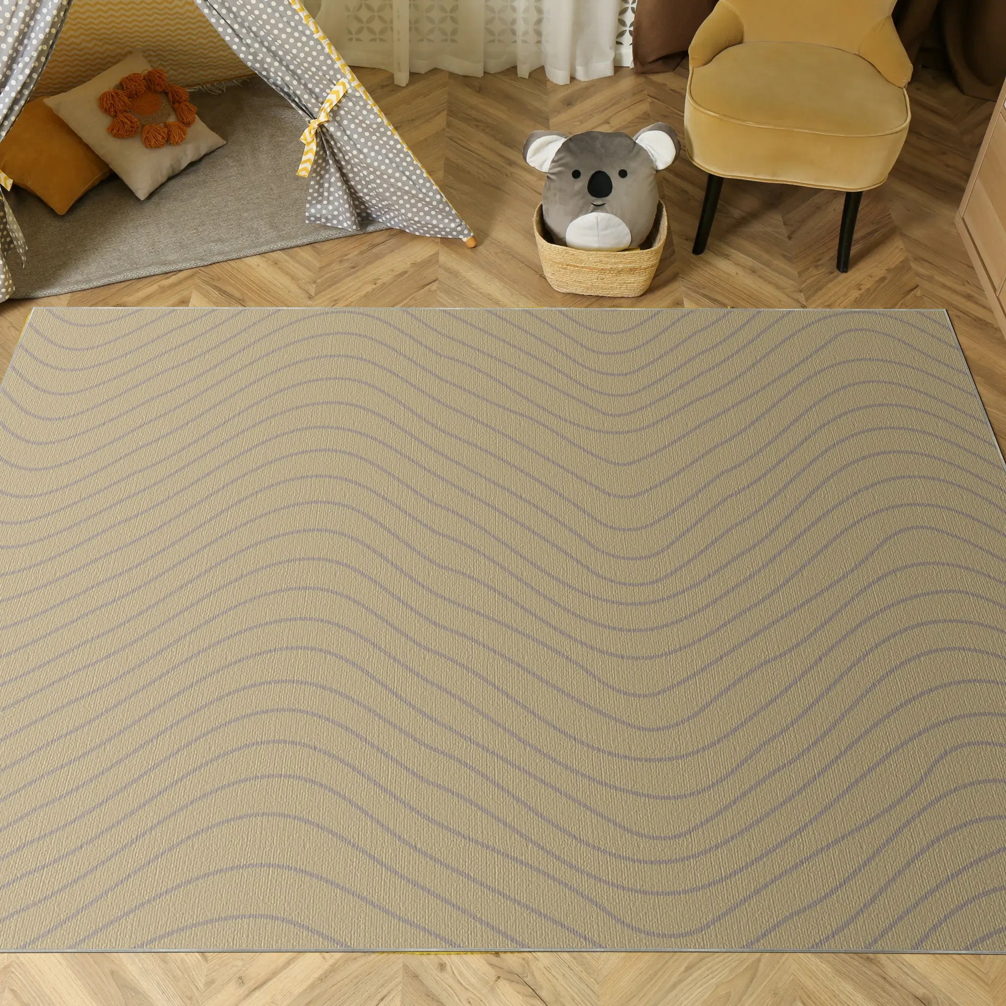 Tappeto Decorativo Beige Morbido con Movimento Ondulato