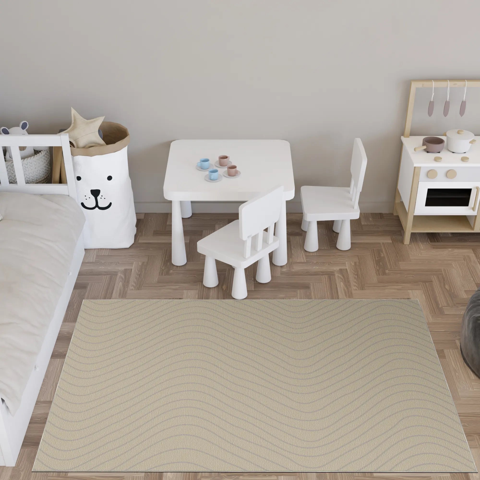 Tappeto Decorativo Beige Morbido con Movimento Ondulato
