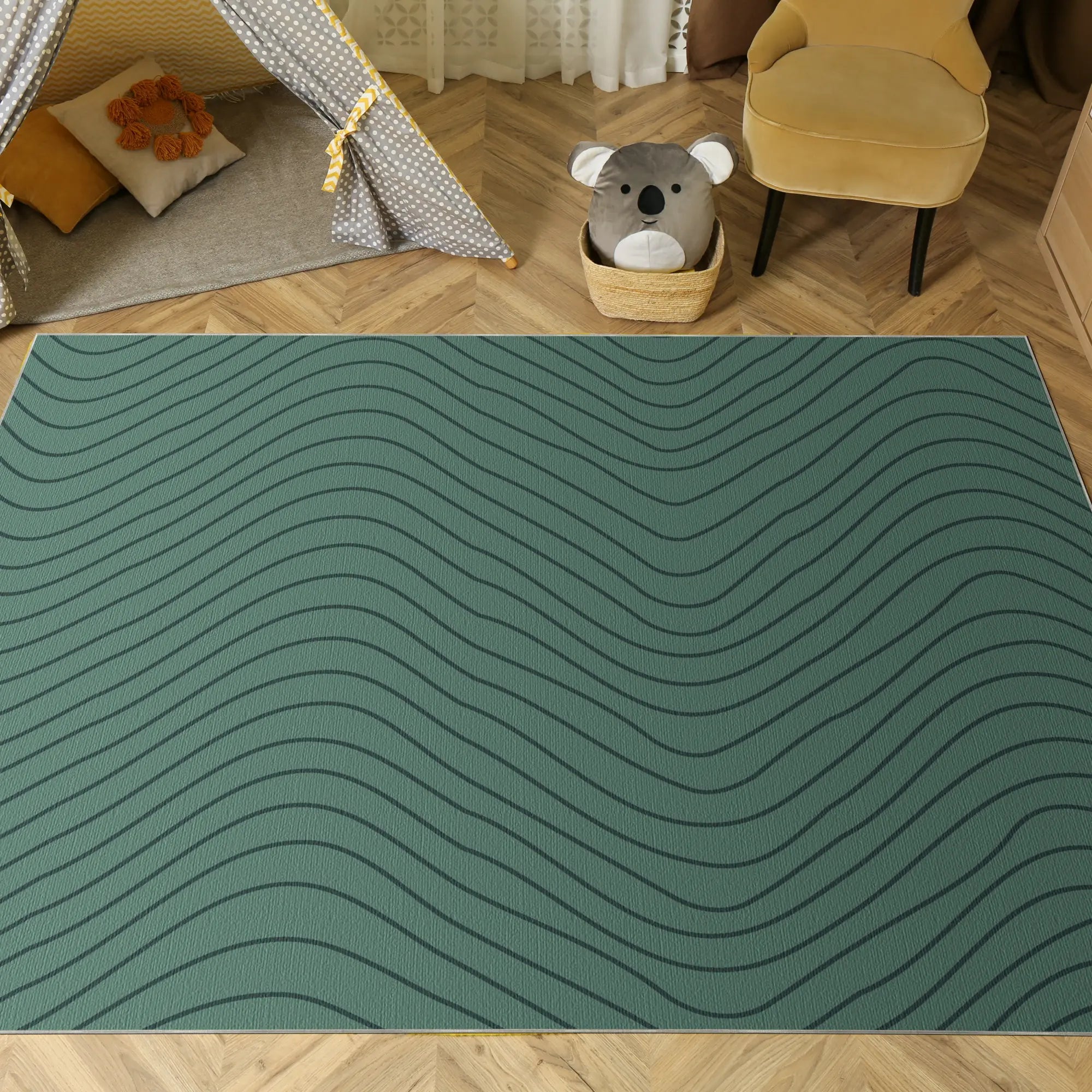 Tappeto Decorativo Verde Salvia Morbido con Movimento Ondulato