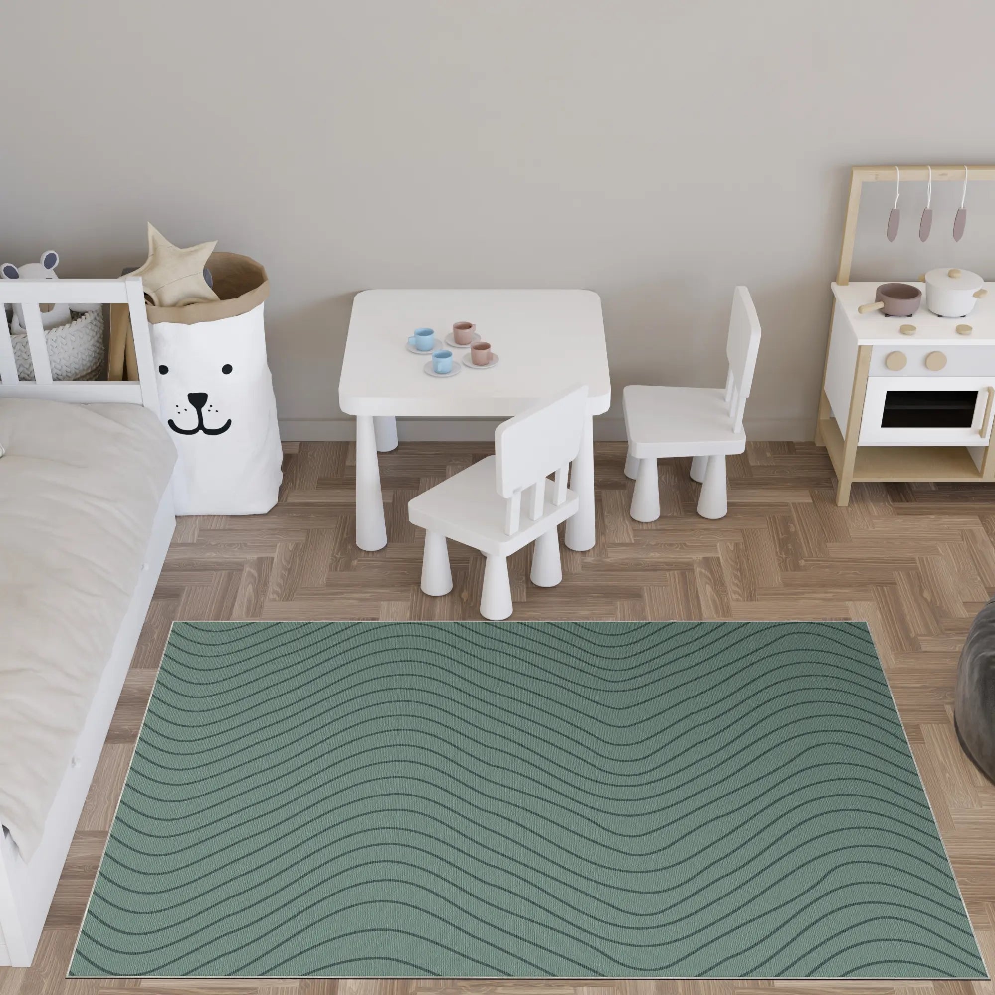 Tappeto Decorativo Verde Salvia Morbido con Movimento Ondulato