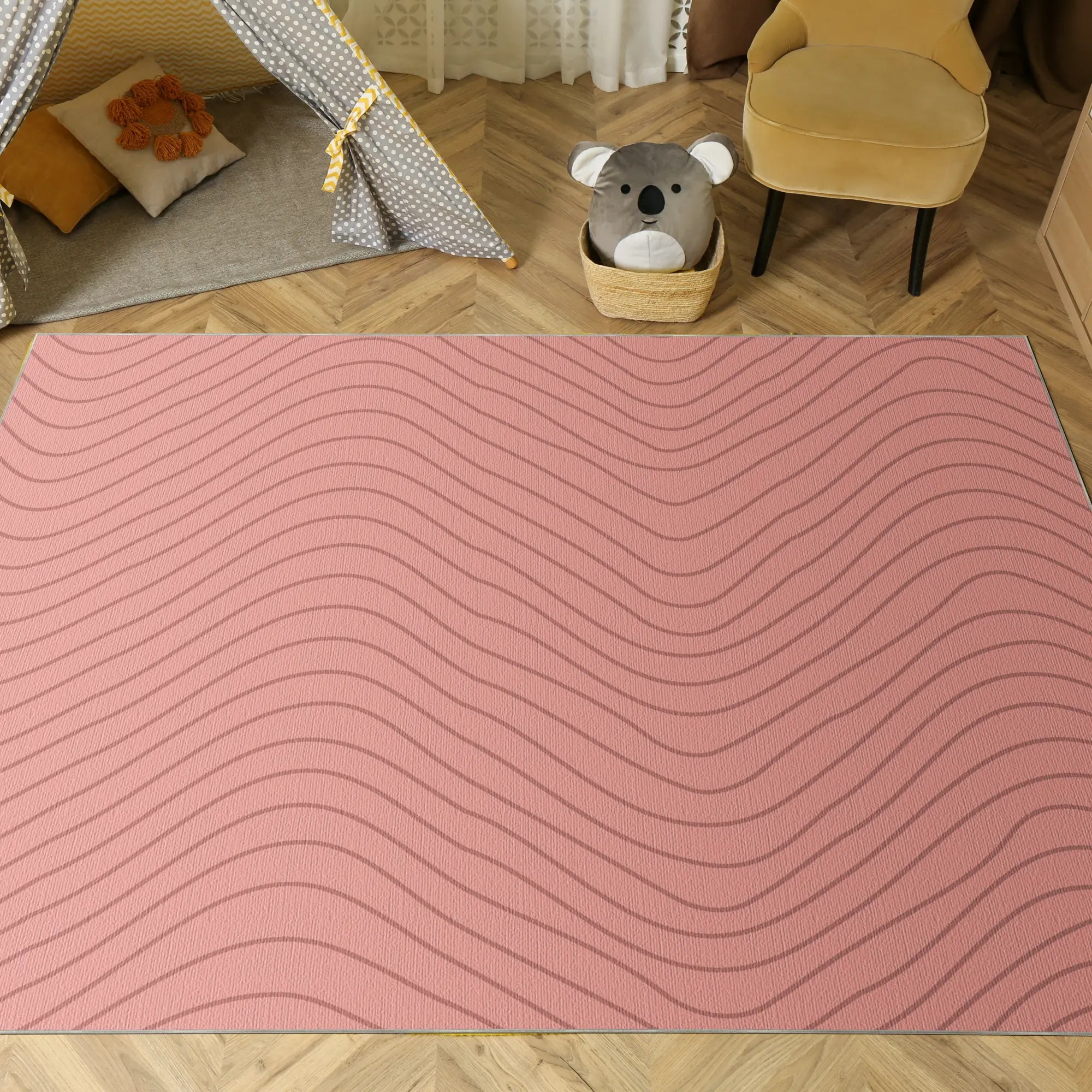Tappeto Decorativo Rosa Morbido con Movimento Ondulato