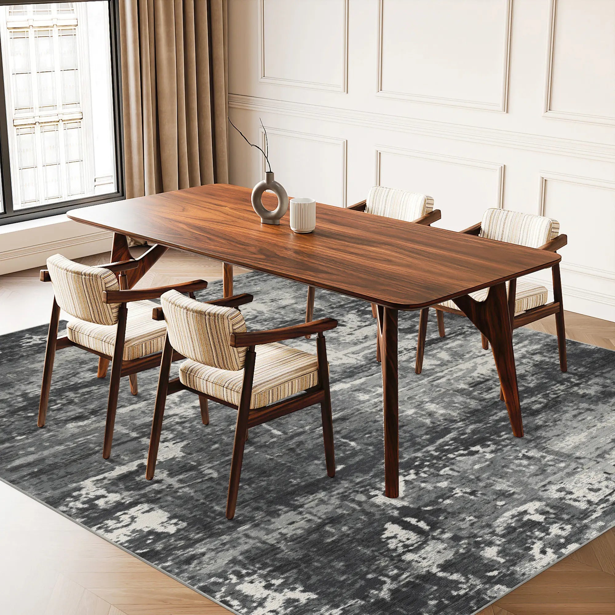 Midnight Drift Industrial Abstract Rug