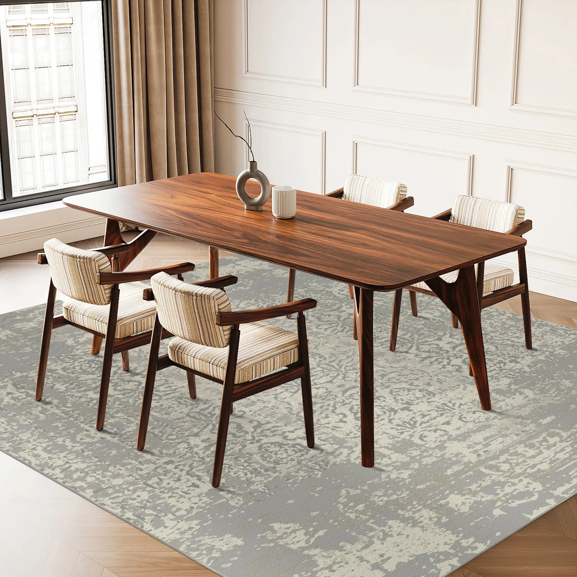 Faded Vintage Damask Distressed Rug