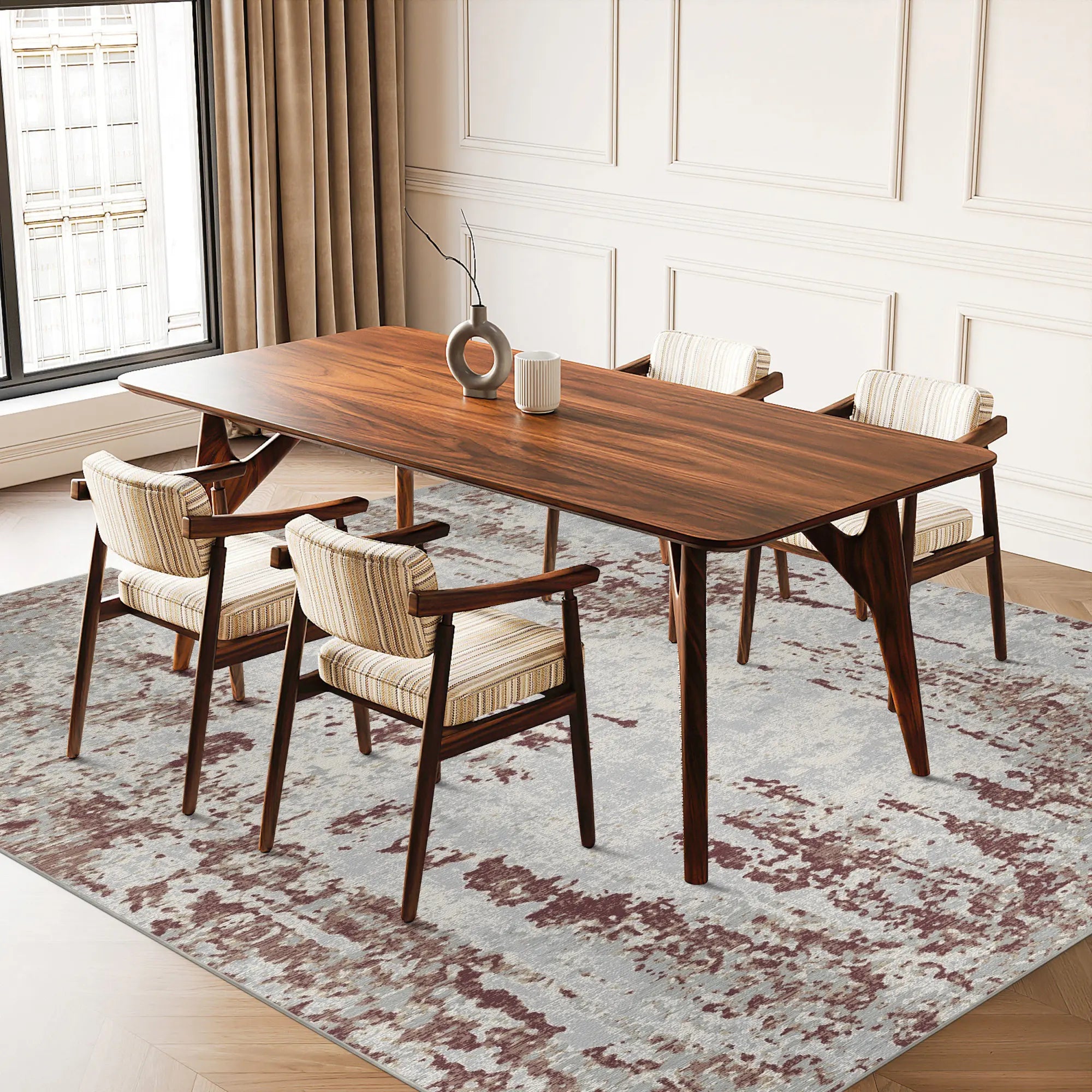 Crimson Drift Distressed Abstract Rug