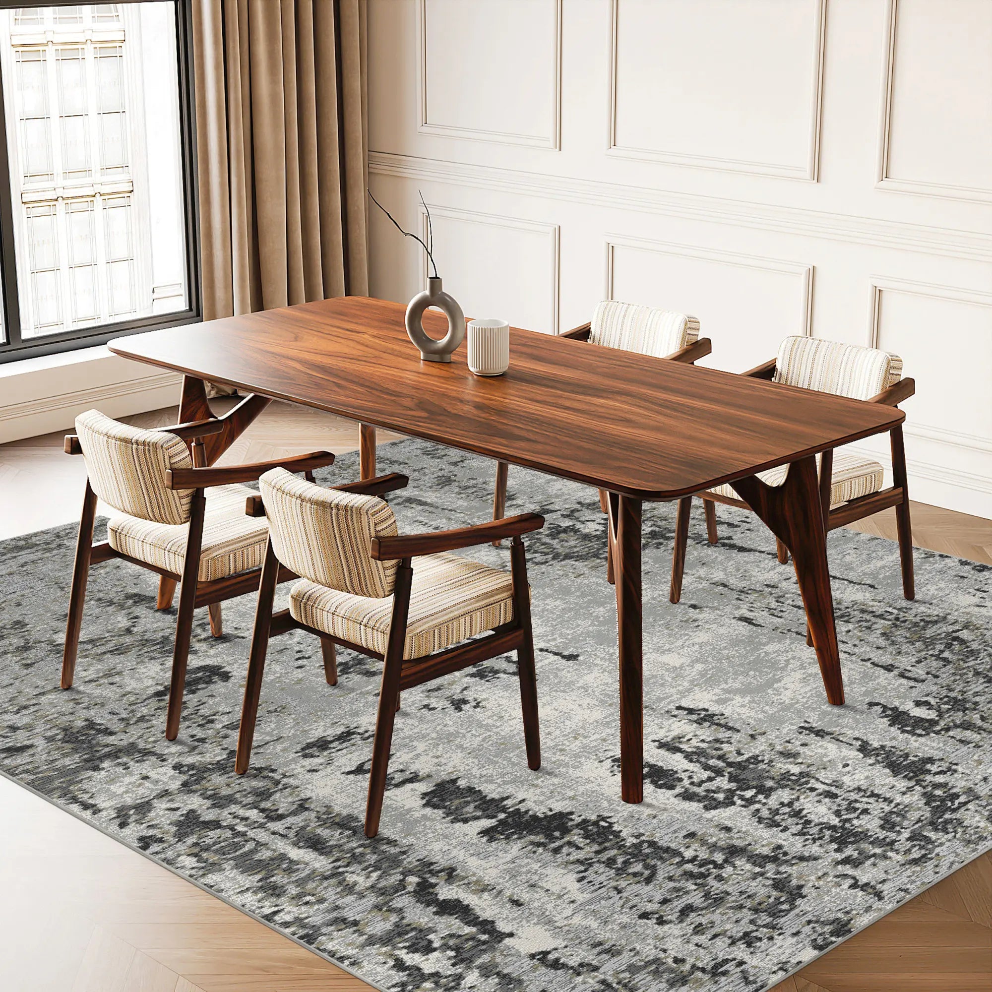 Obsidian Tide Distressed Abstract Rug