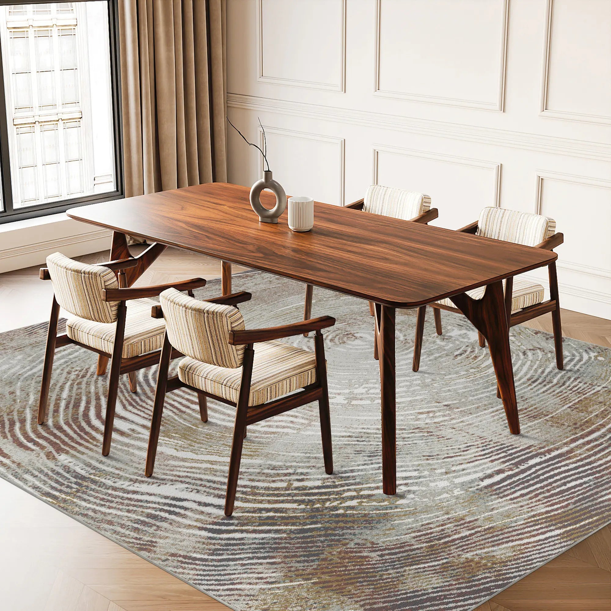 Tappeto Astratto Organico Anello Annuale Ocra