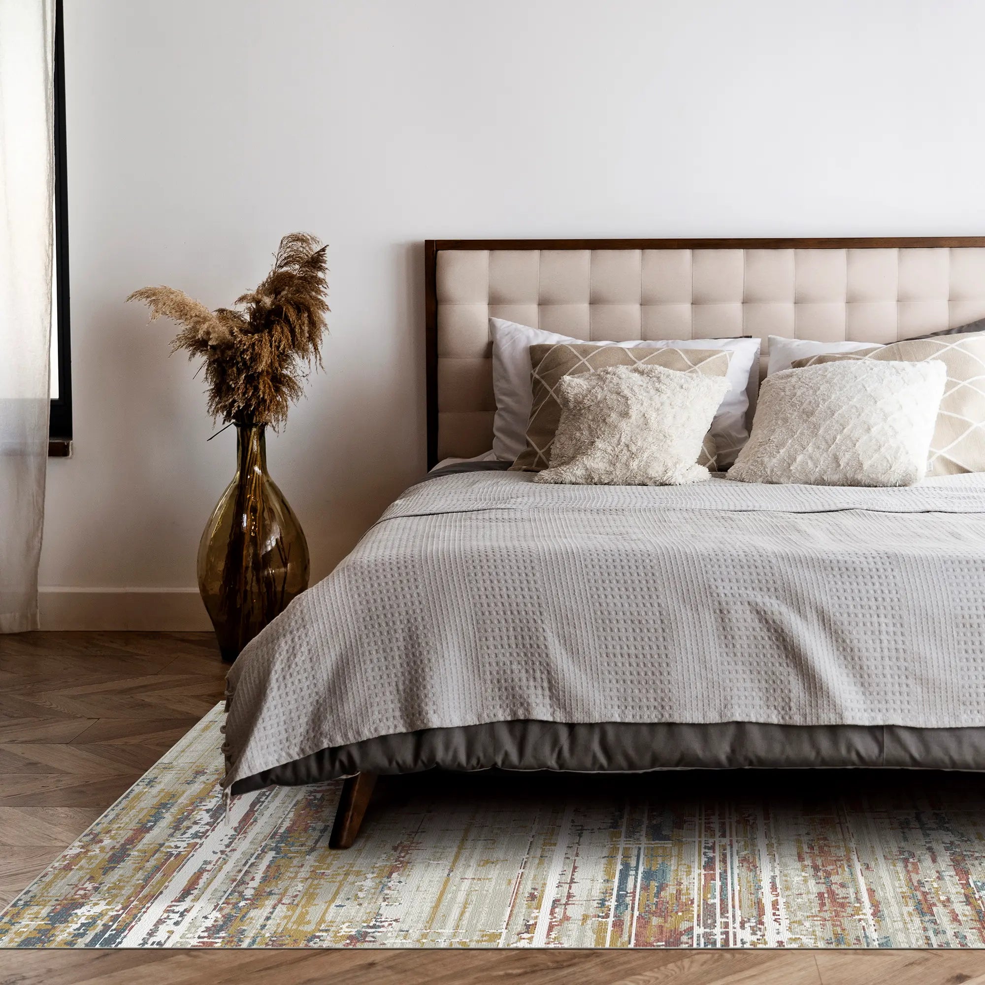 Golden Ember Linear Abstract Rug