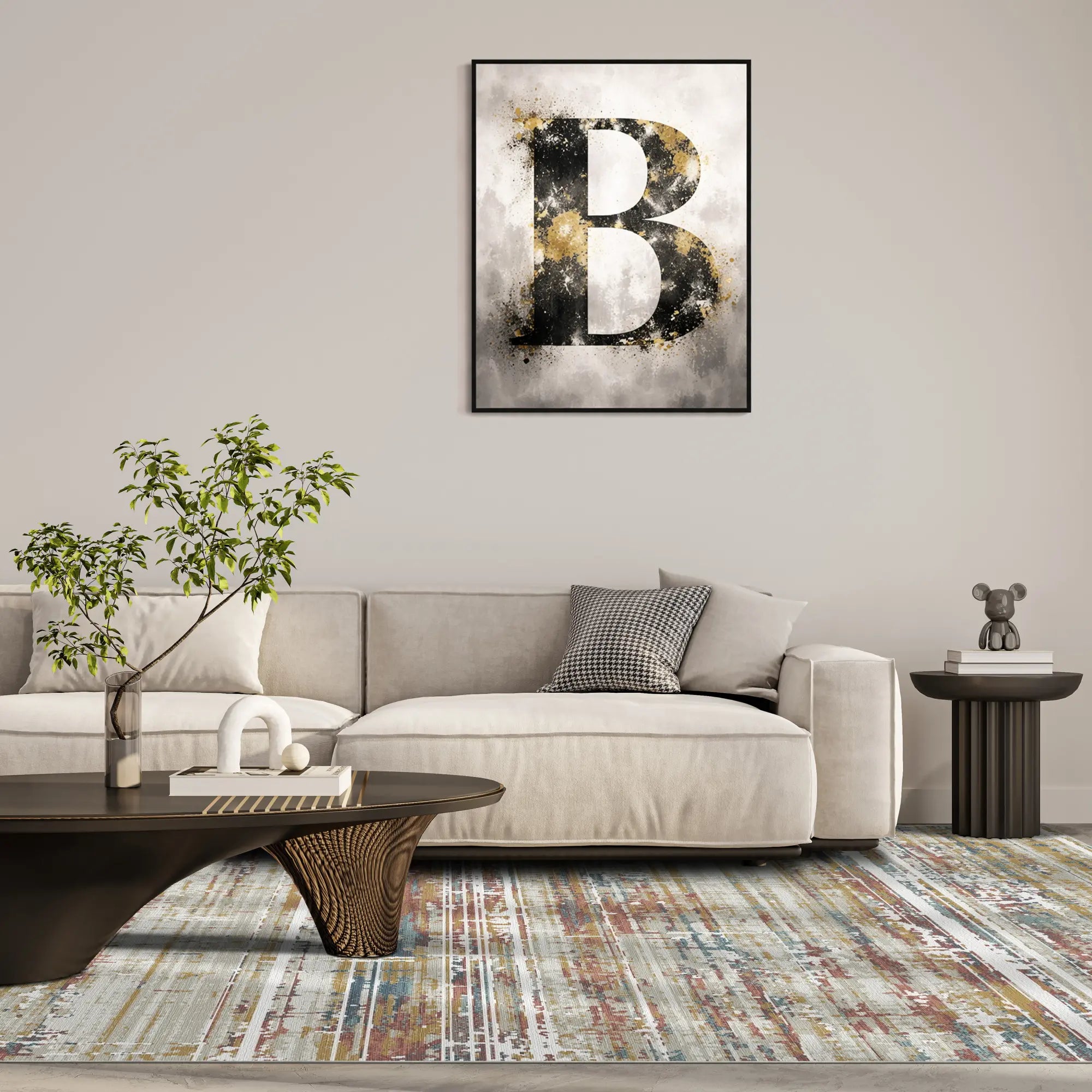 Golden Ember Linear Abstract Rug