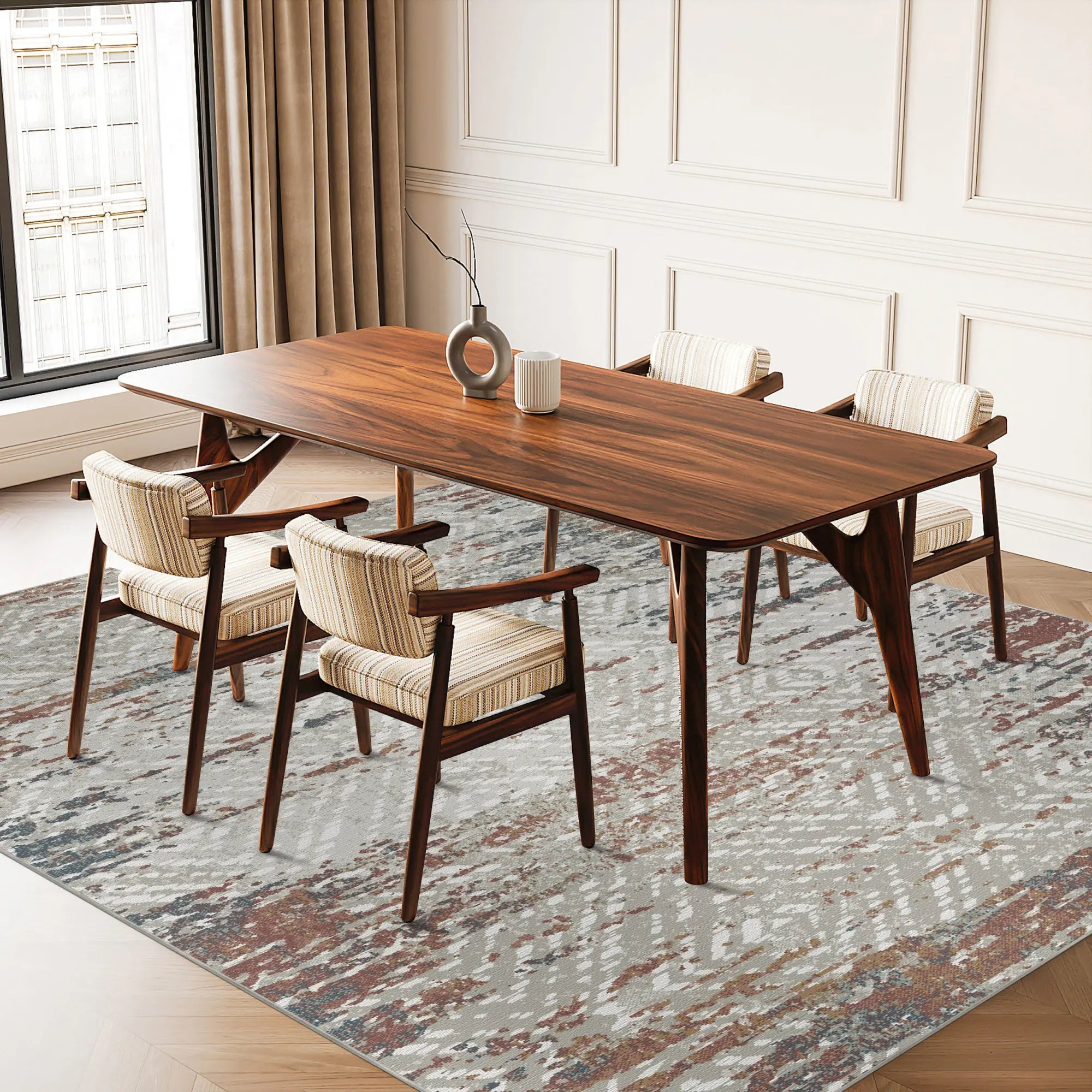 Eroded Tribal Lattice Abstract Rug