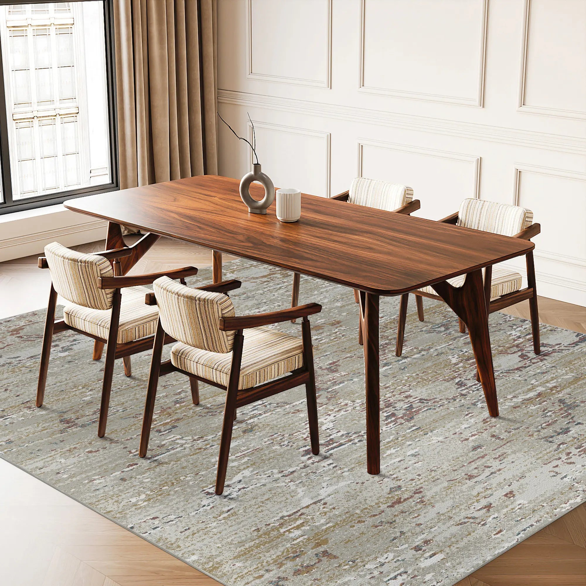 Gilded Rings Abstract Washable Rug